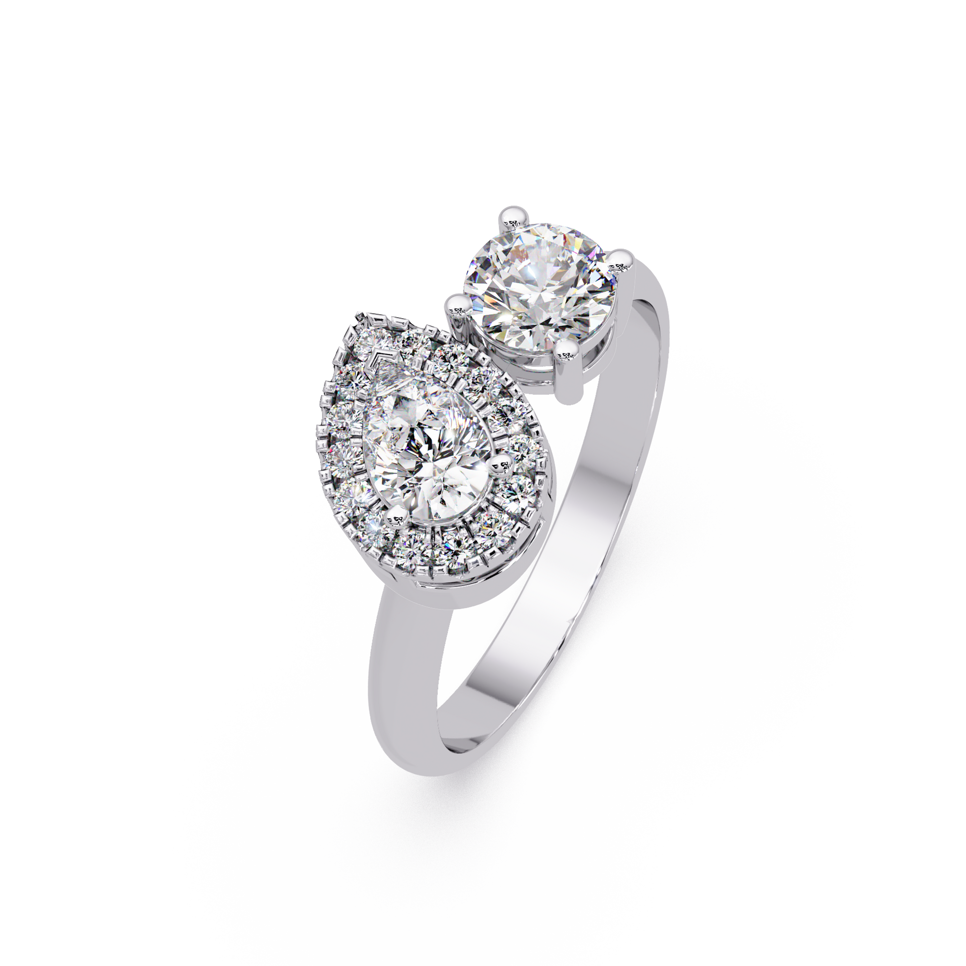 Pear And Round Cut Lab Grown Diamond Two Stone Ring