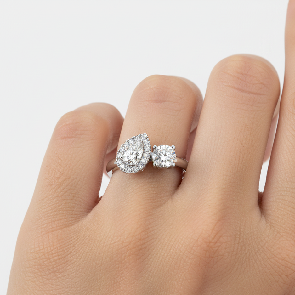 Pear And Round Cut Lab Grown Diamond Two Stone Ring