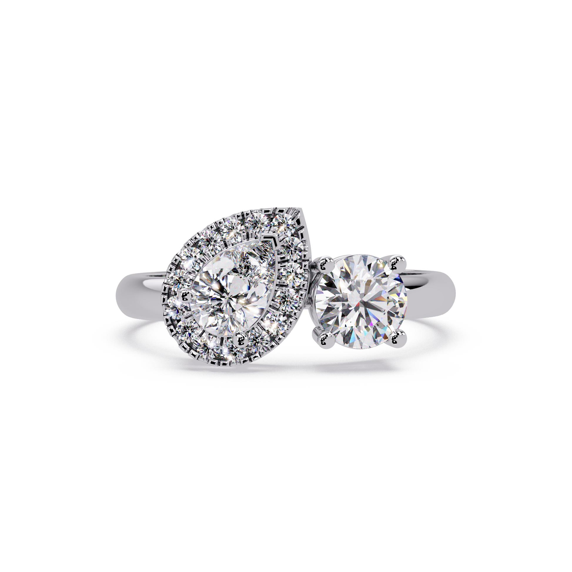 Pear And Round Cut Lab Grown Diamond Two Stone Ring