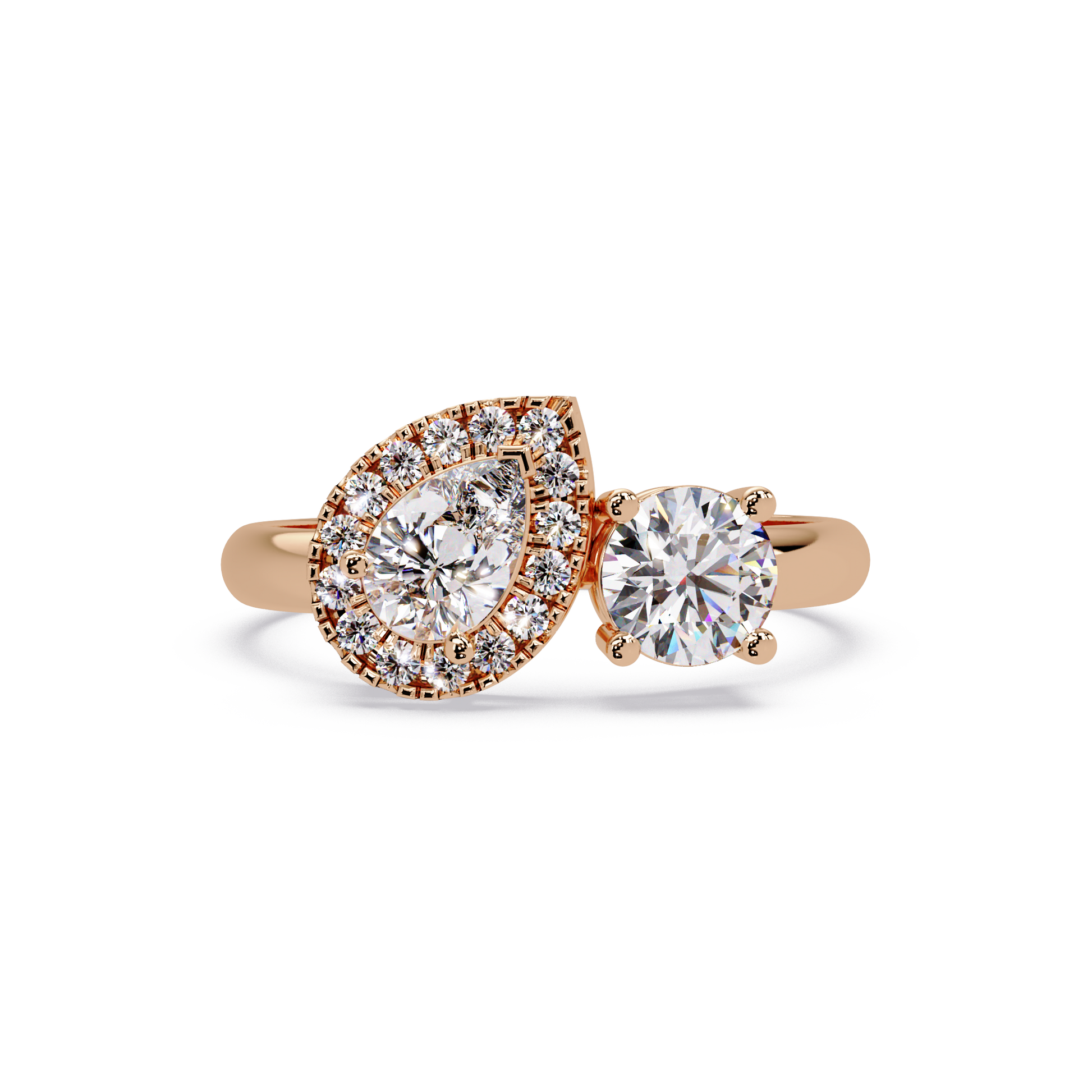 Pear And Round Cut Lab Grown Diamond Two Stone Ring