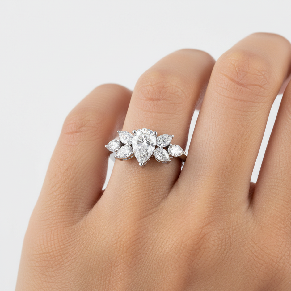 Pear Cut Lab Grown Diamond Engagement Ring