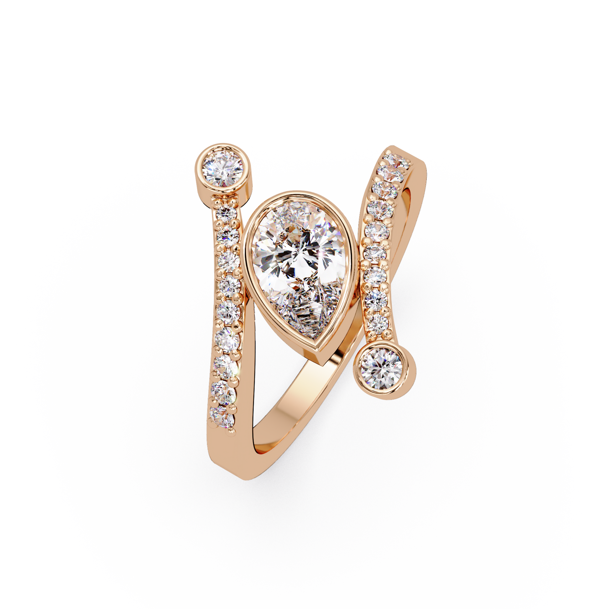 Pear Cut Lab Grown Diamond Bypass Shank Ring