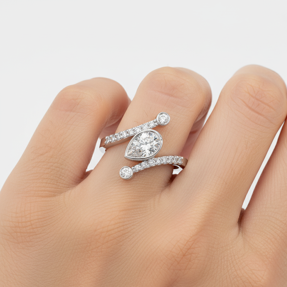 Pear Cut Lab Grown Diamond Bypass Shank Ring
