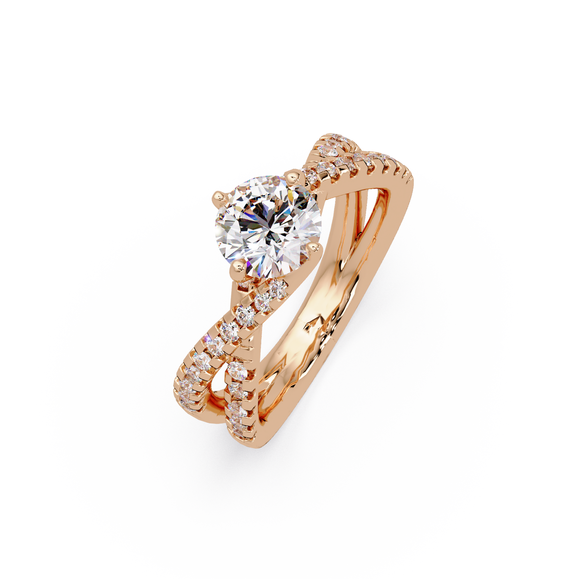 Round Cut Lab Grown Diamond Twisted Shank Ring