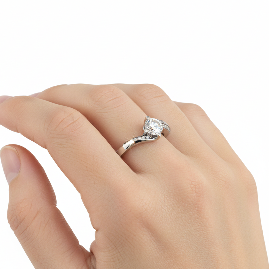 Round Cut Lab Grown Diamond Bypass Shank Ring