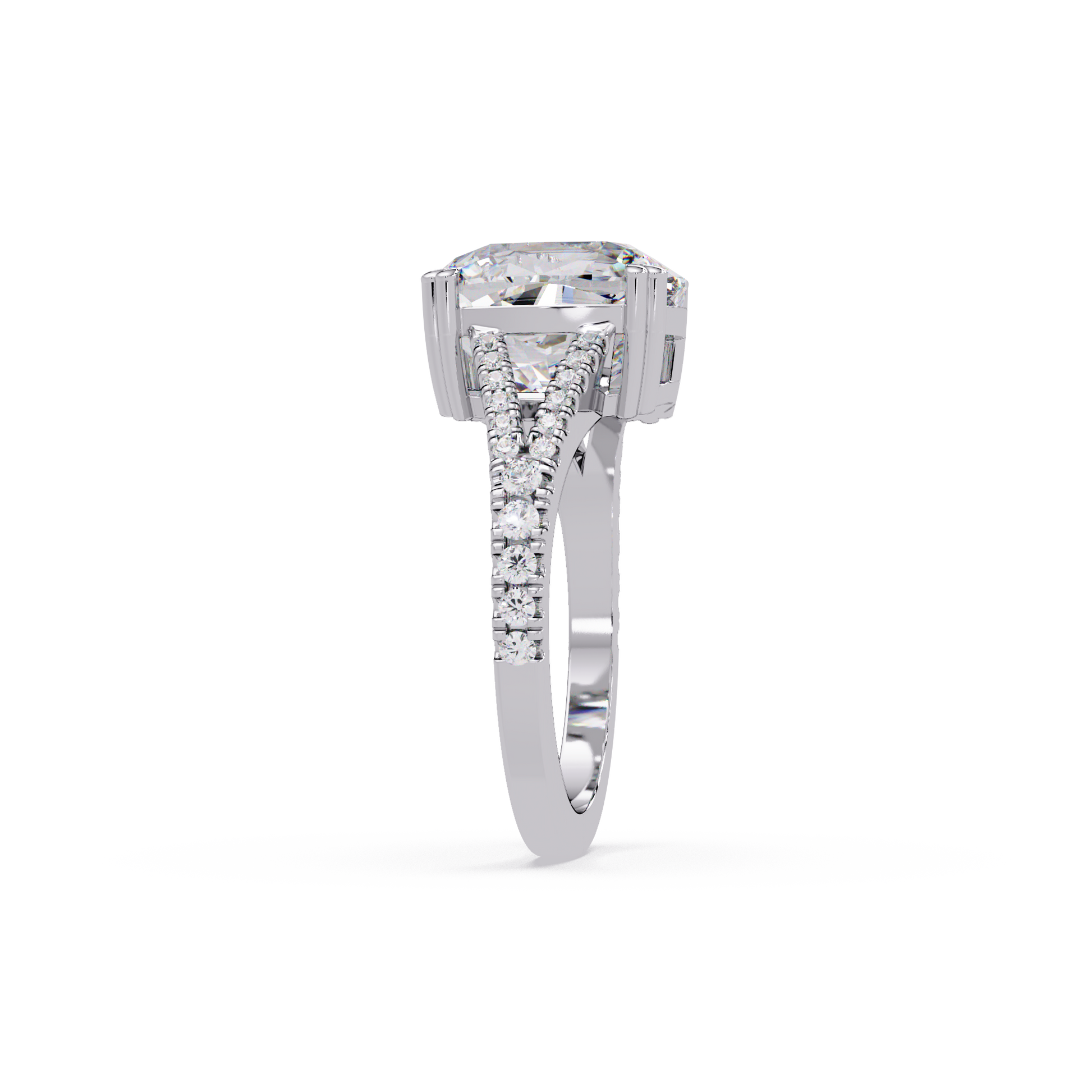 Cushion Cut lab Grown Diamond Engagement Ring Split Shank