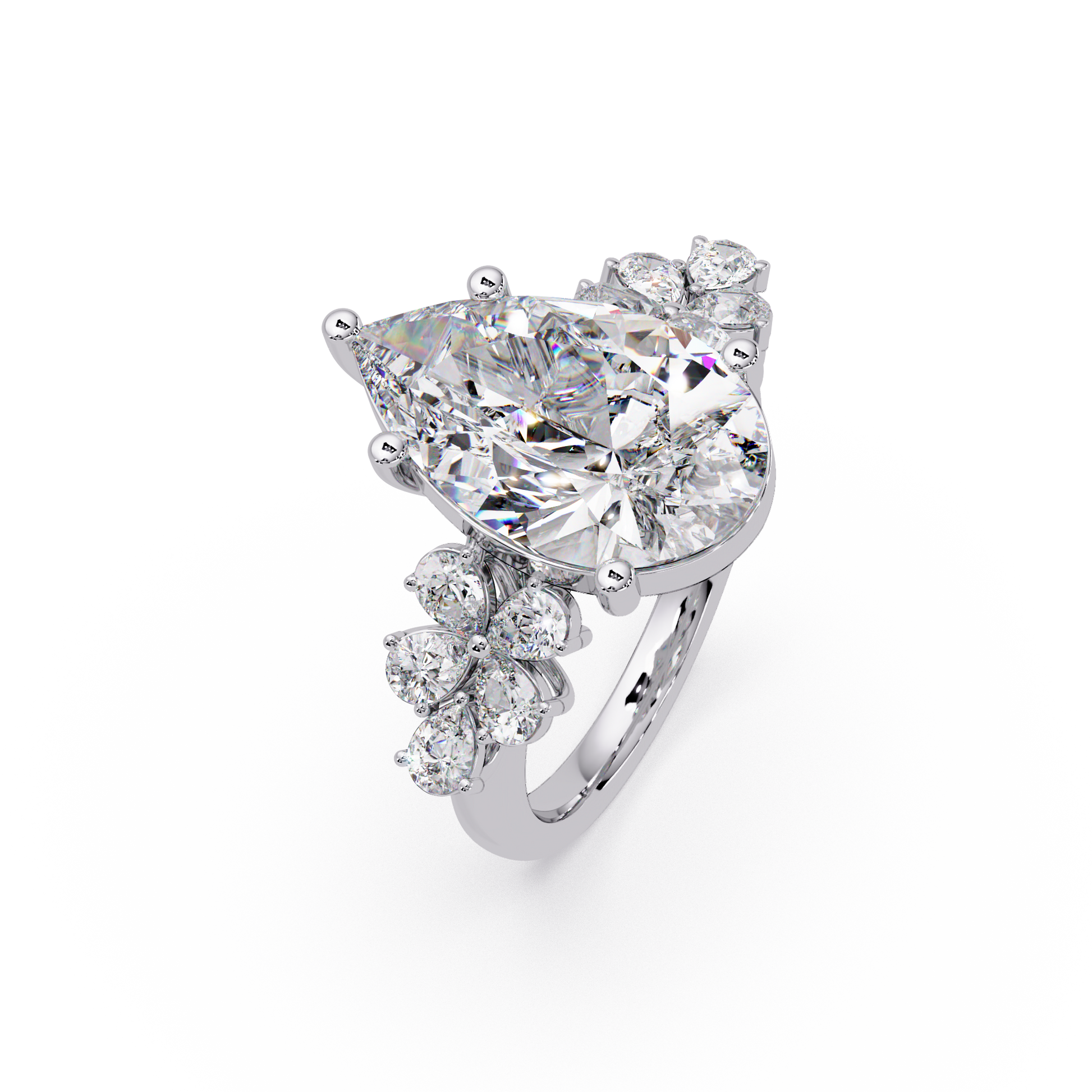 Pear Cut Lab Grown Diamond Accented Ring
