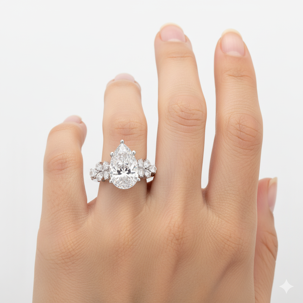 Pear Cut Lab Grown Diamond Accented Ring