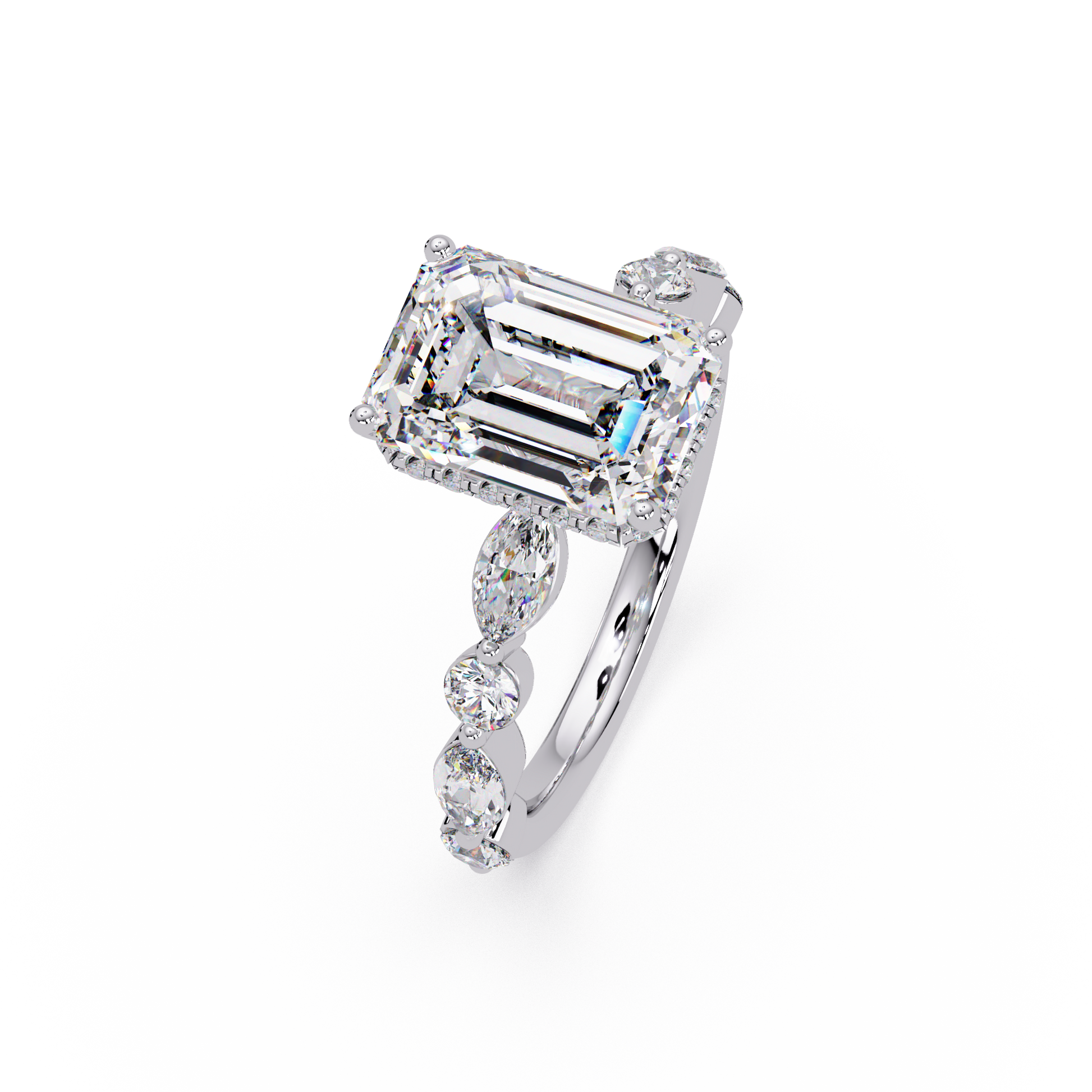 Emerald Cut Lab Grown Diamond Accented Ring