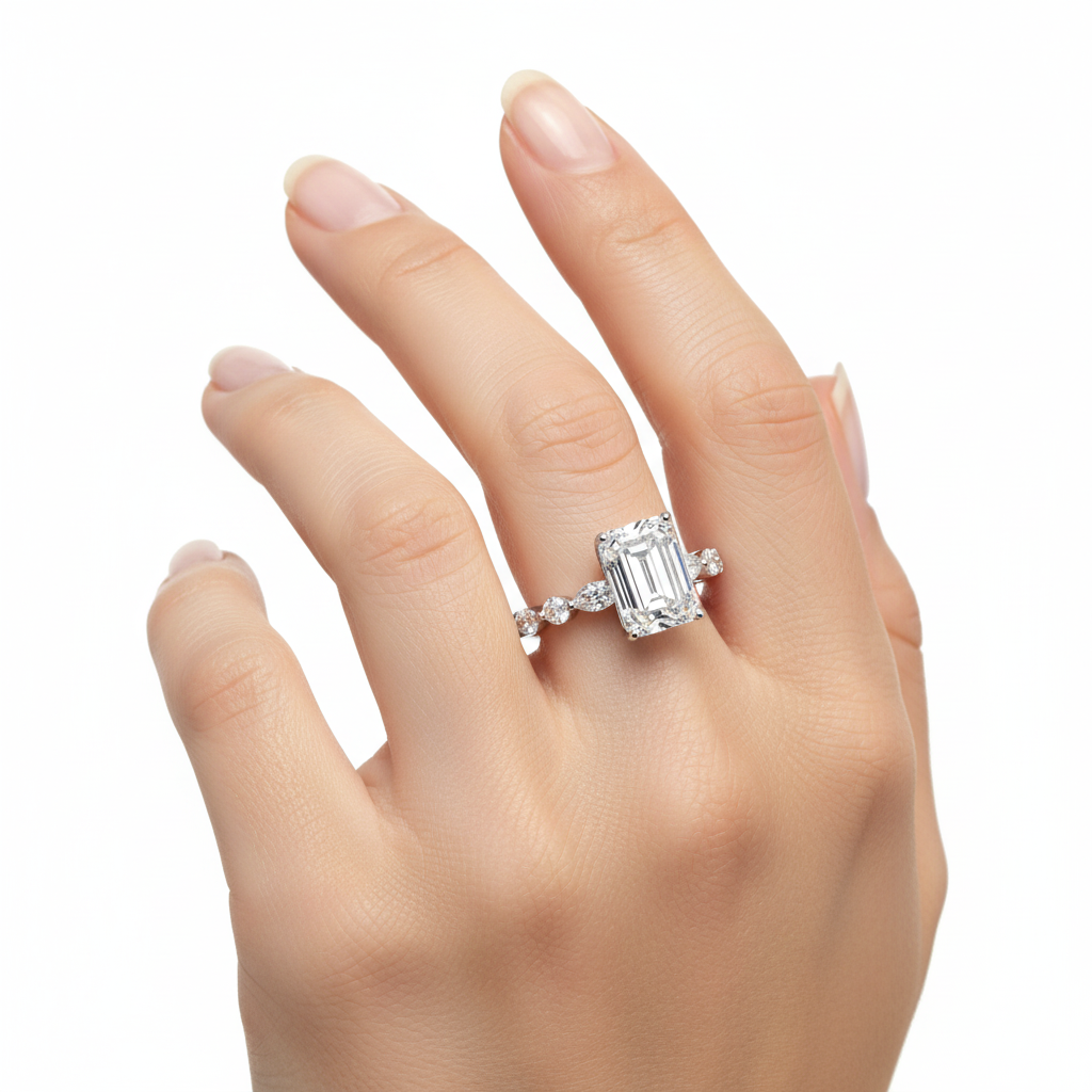 Emerald Cut Lab Grown Diamond Accented Ring