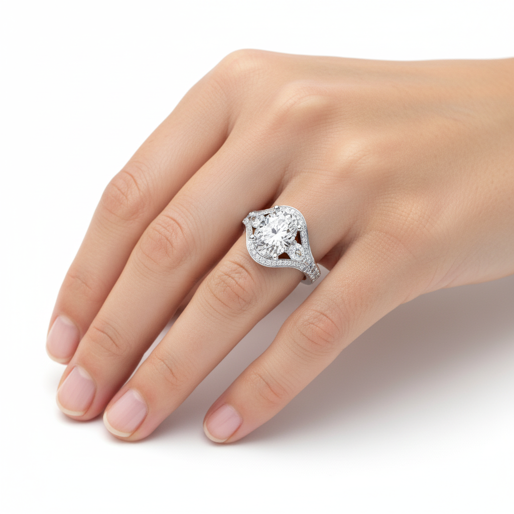 Oval Cut Lab Grown Diamond Three Stone Ring