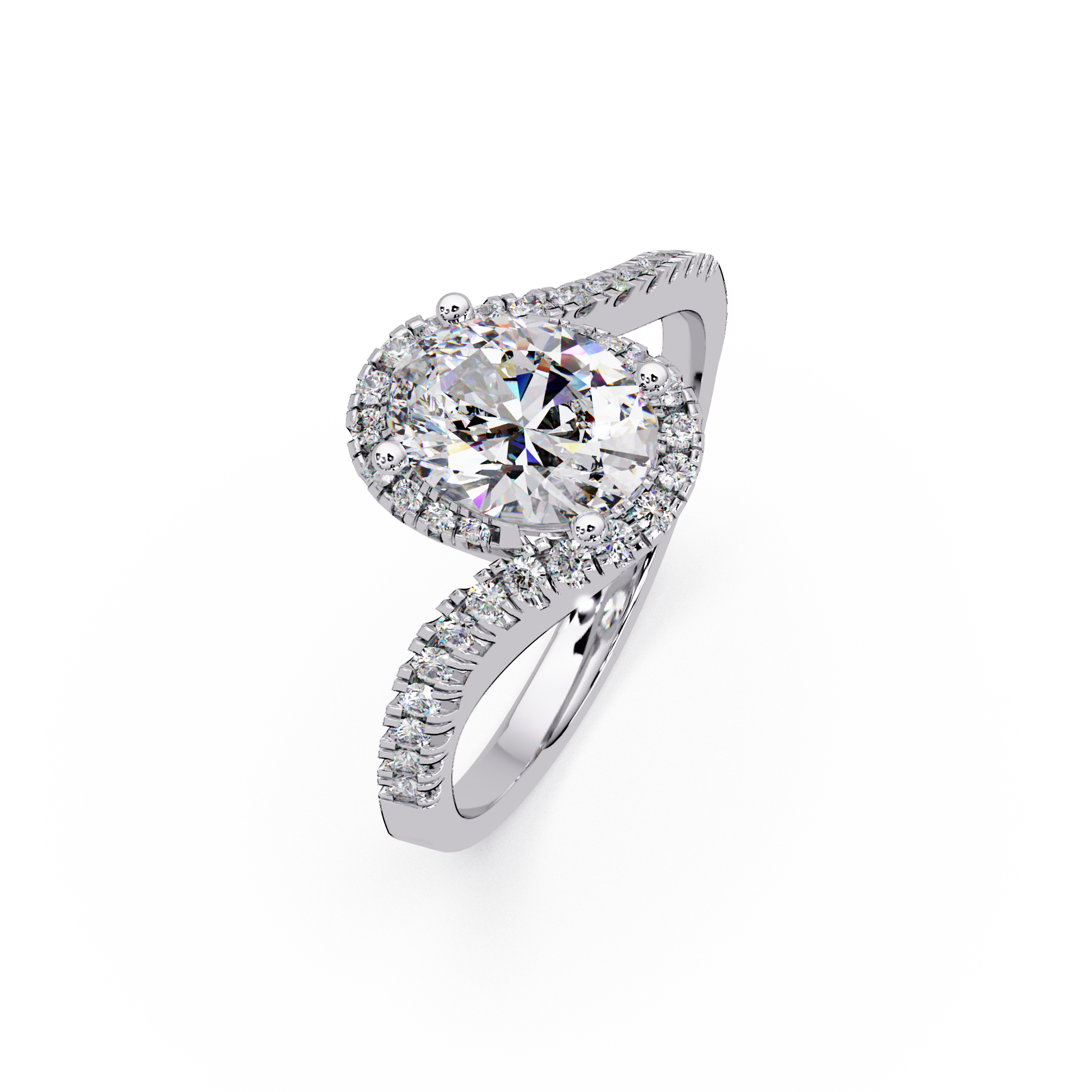 Oval Cut Lab Grown Diamond Engagement Ring In Bypass Shank