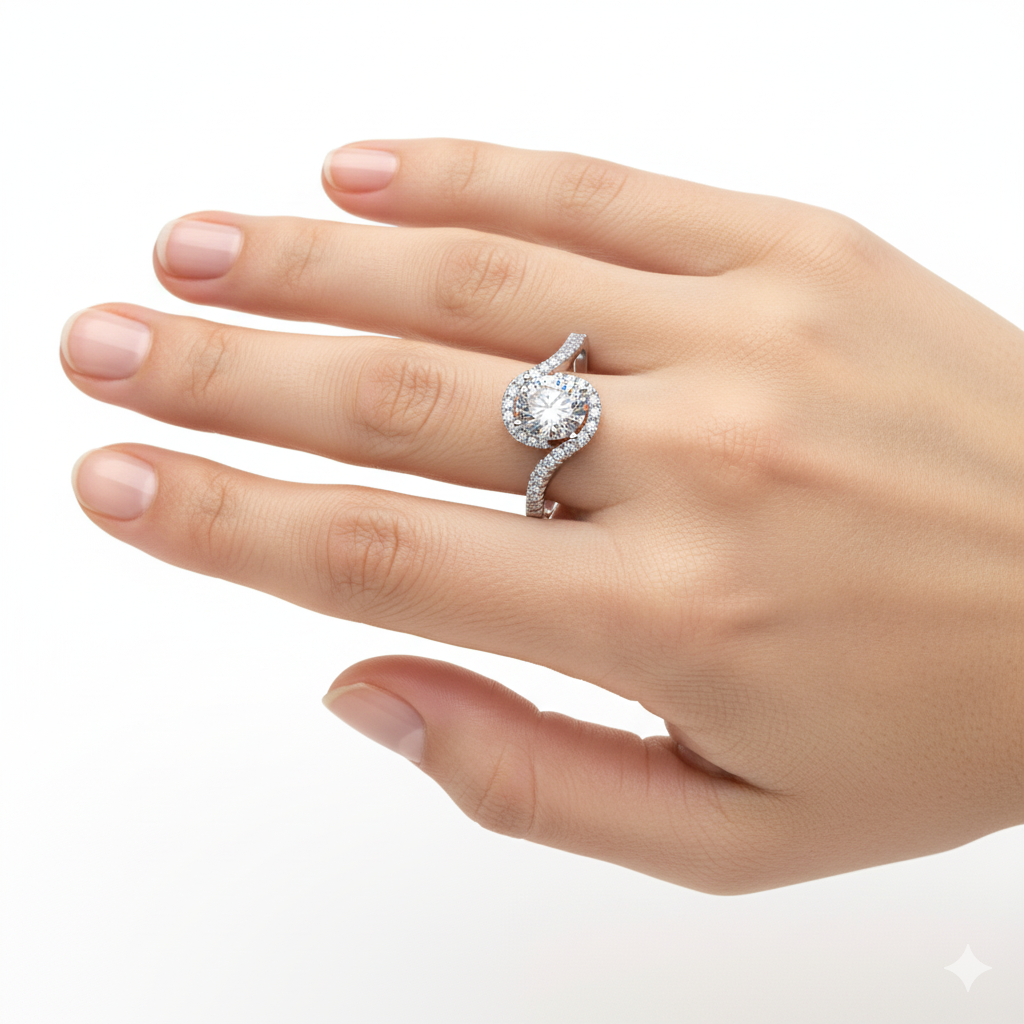 Oval Cut Lab Grown Diamond Engagement Ring In Bypass Shank