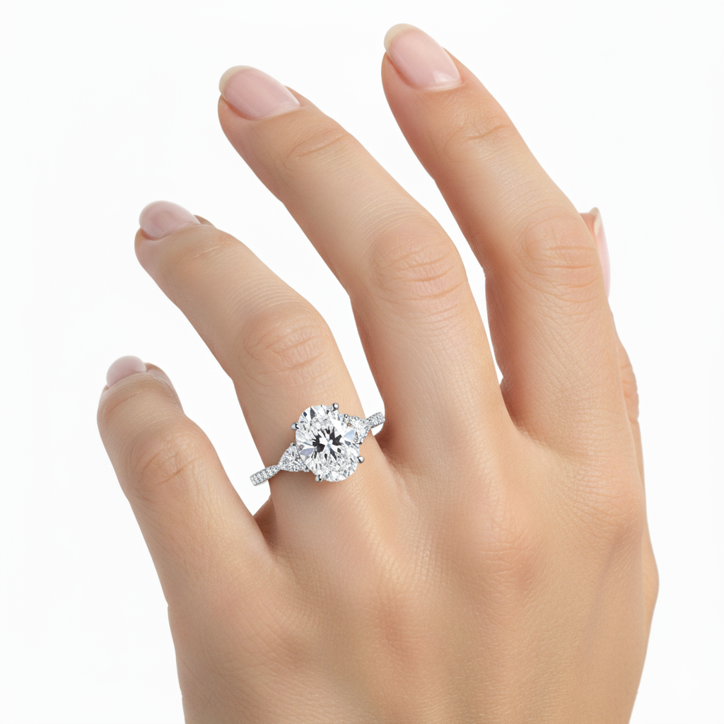 Oval Cut Lab Grown Diamond Three Stone Ring