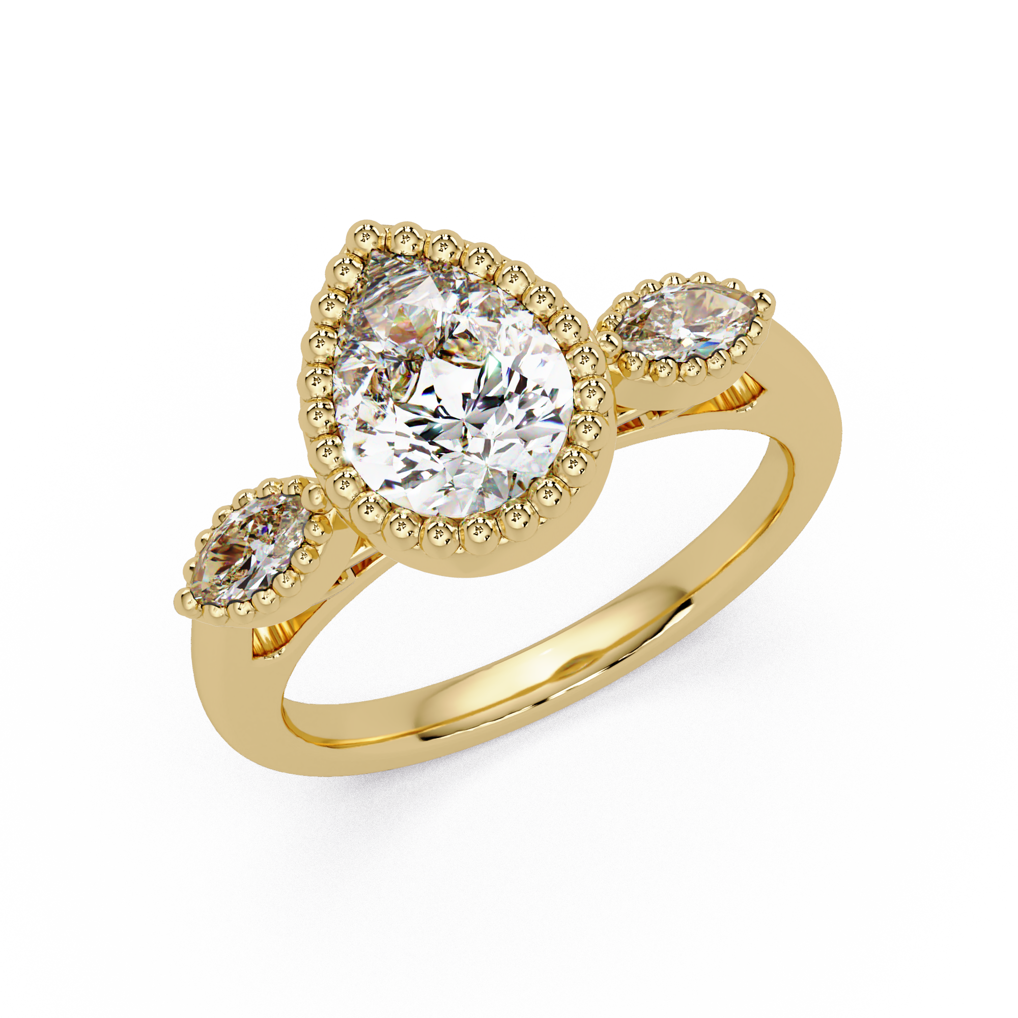 Pear Cut Lab Grown Diamond Three Stone Ring