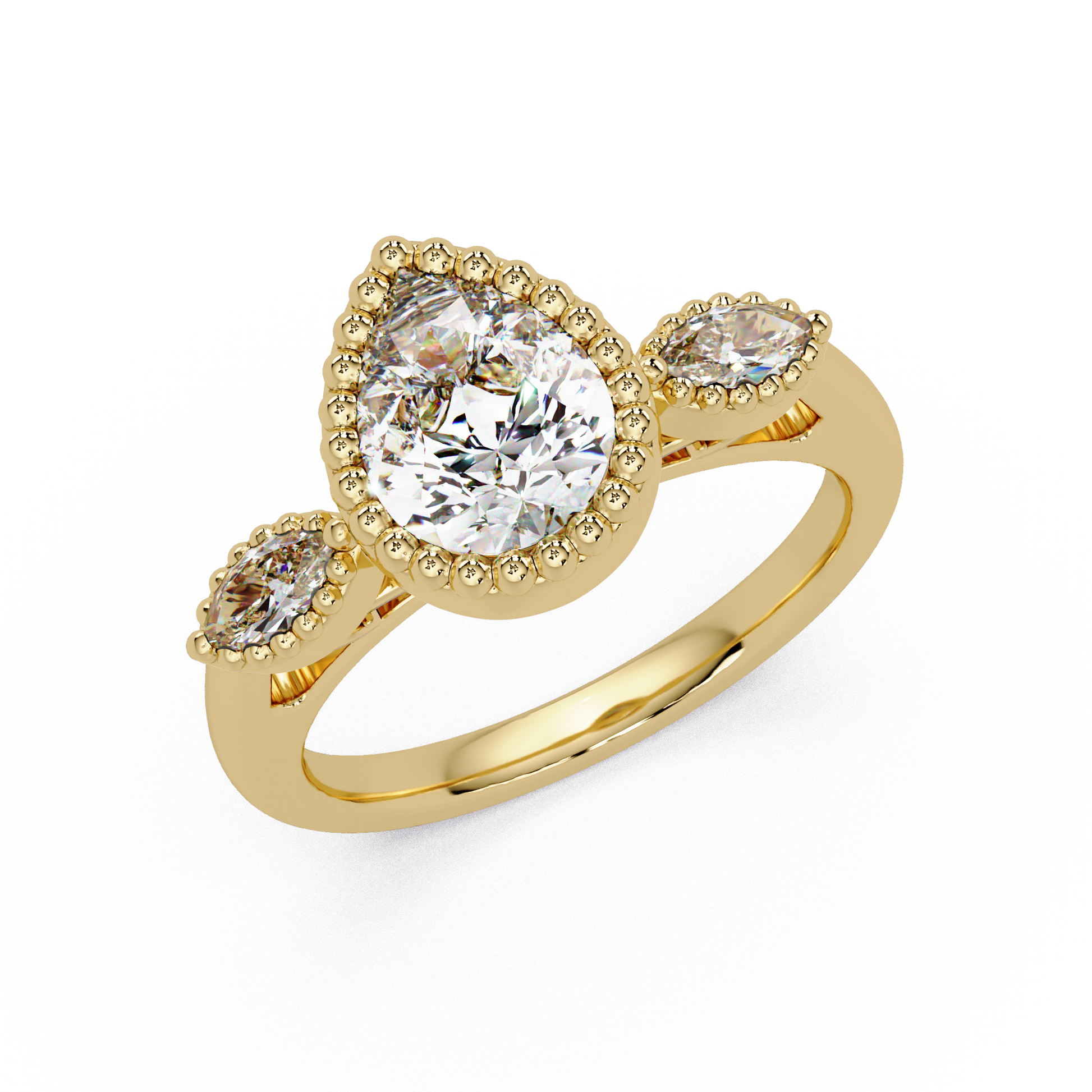 Pear Cut Lab Grown Diamond Three Stone Ring