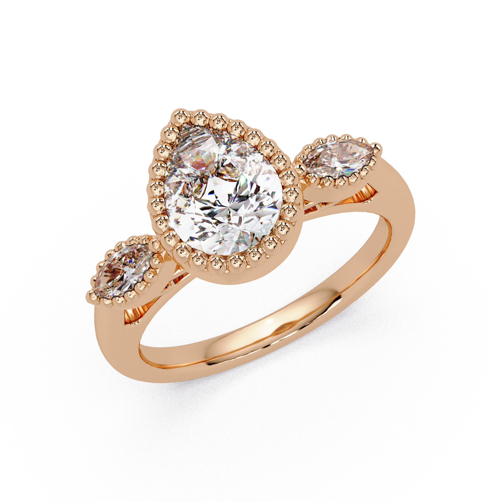 Pear Cut Lab Grown Diamond Three Stone Ring
