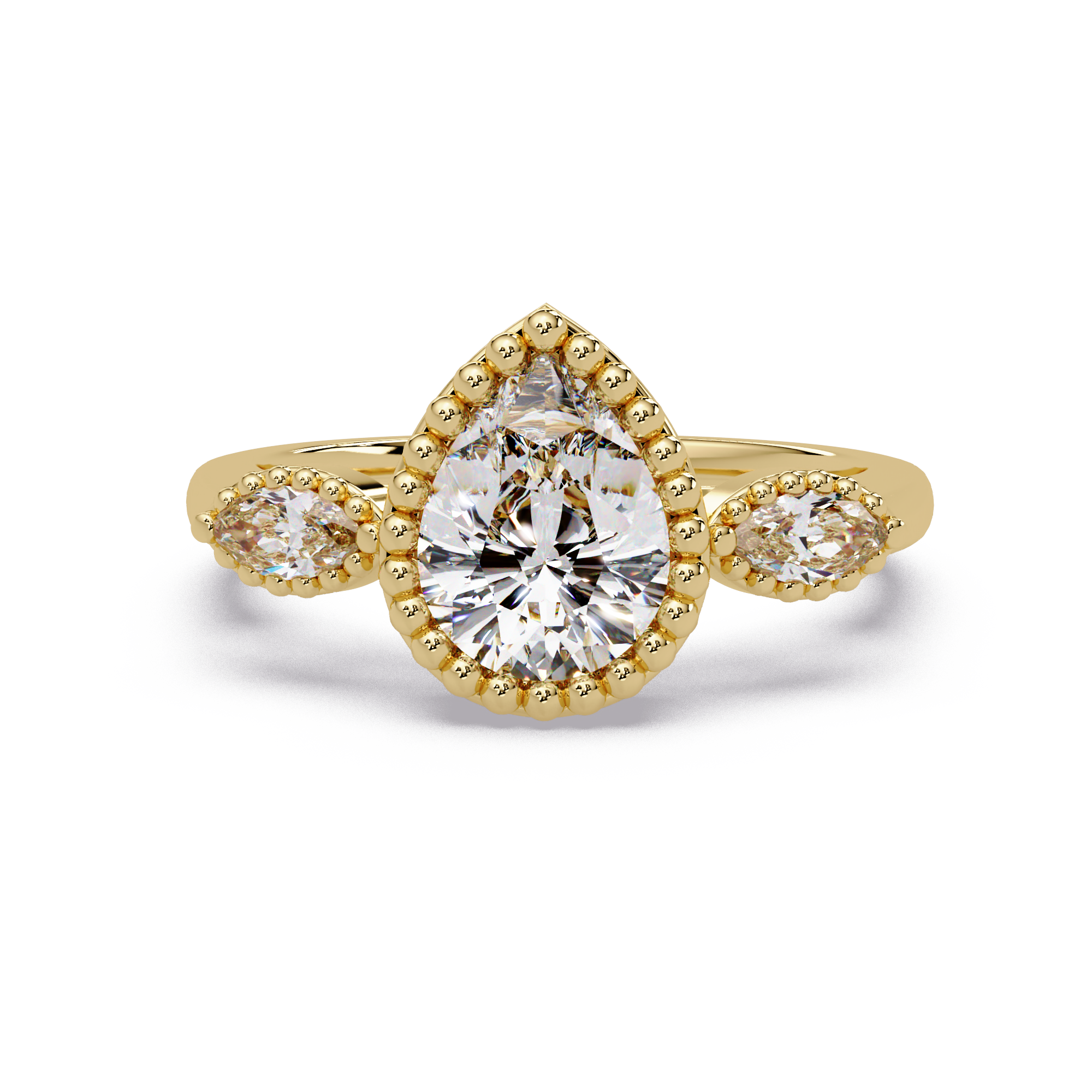 Pear Cut Lab Grown Diamond Three Stone Ring