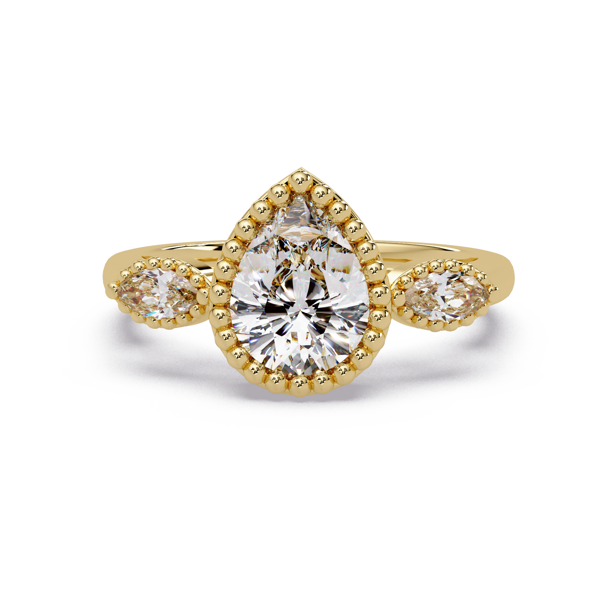Pear Cut Lab Grown Diamond Three Stone Ring