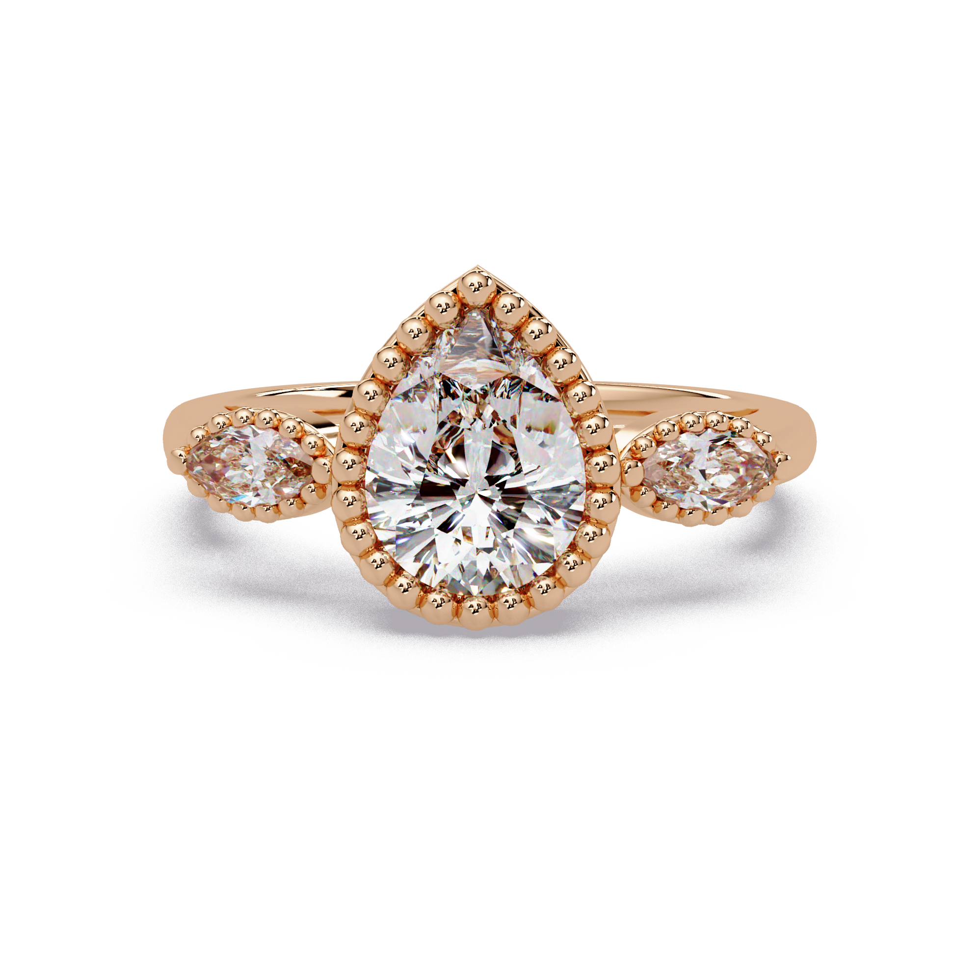 Pear Cut Lab Grown Diamond Three Stone Ring