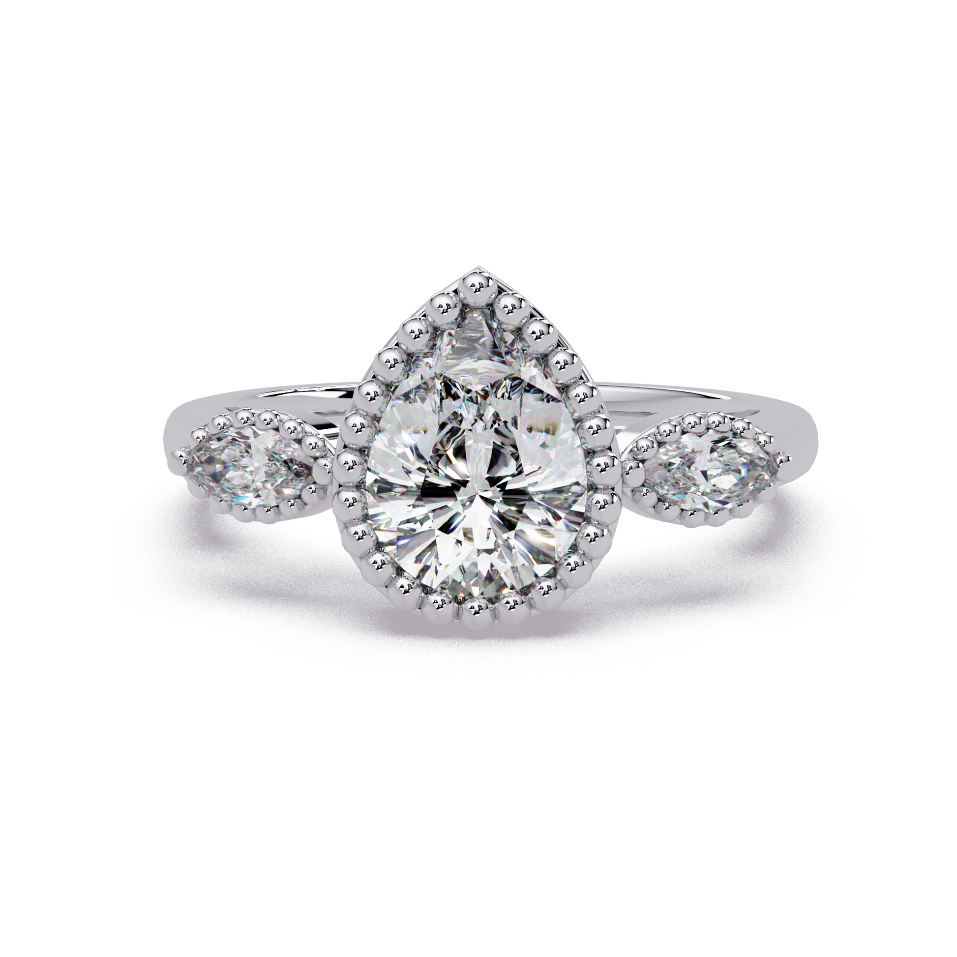 Pear Cut Lab Grown Diamond Three Stone Ring