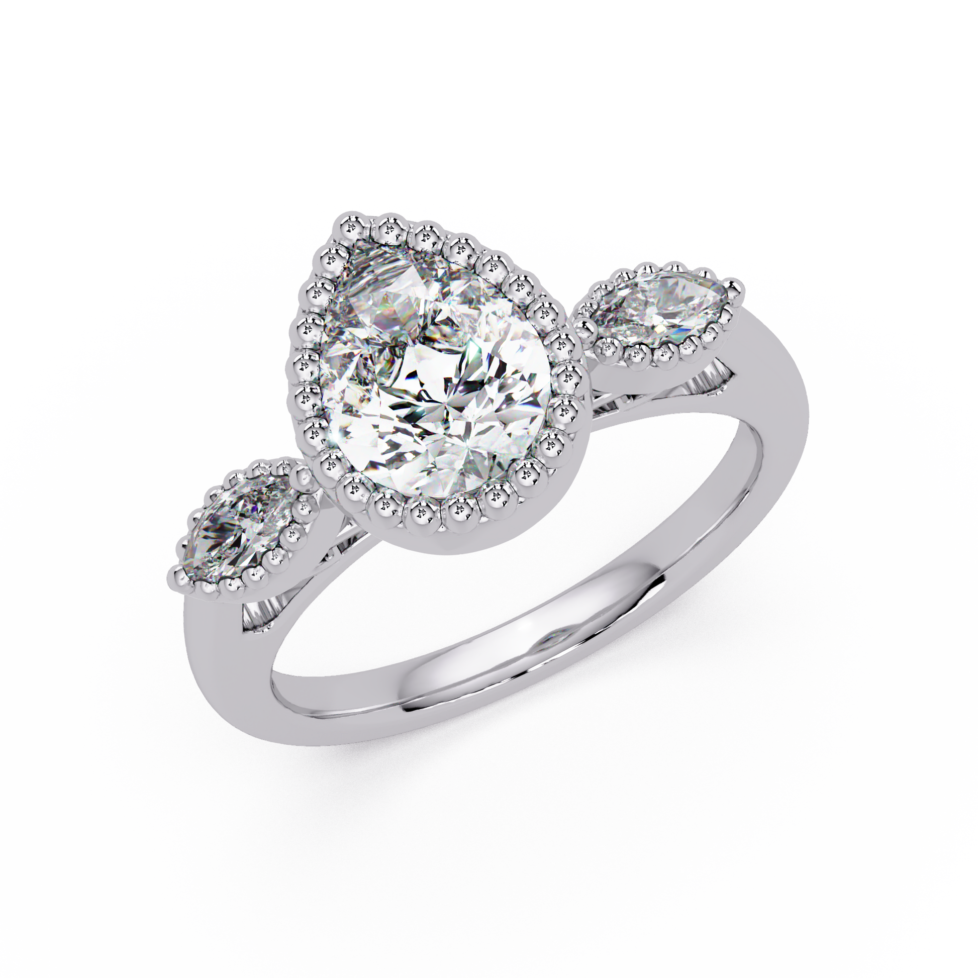 Pear Cut Lab Grown Diamond Three Stone Ring