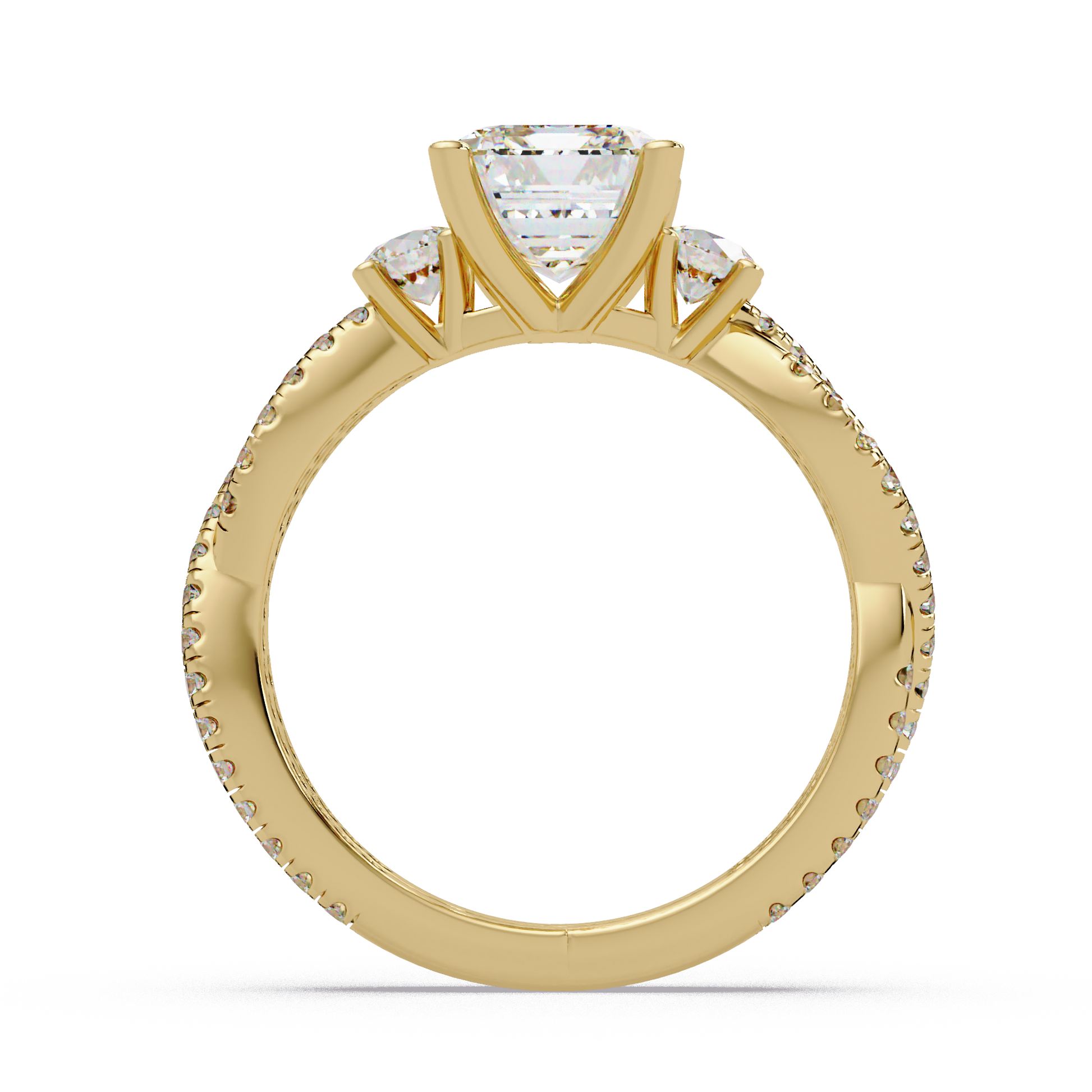 Emerald Cut Lab Grown Diamond Three Twisted Shank Ring