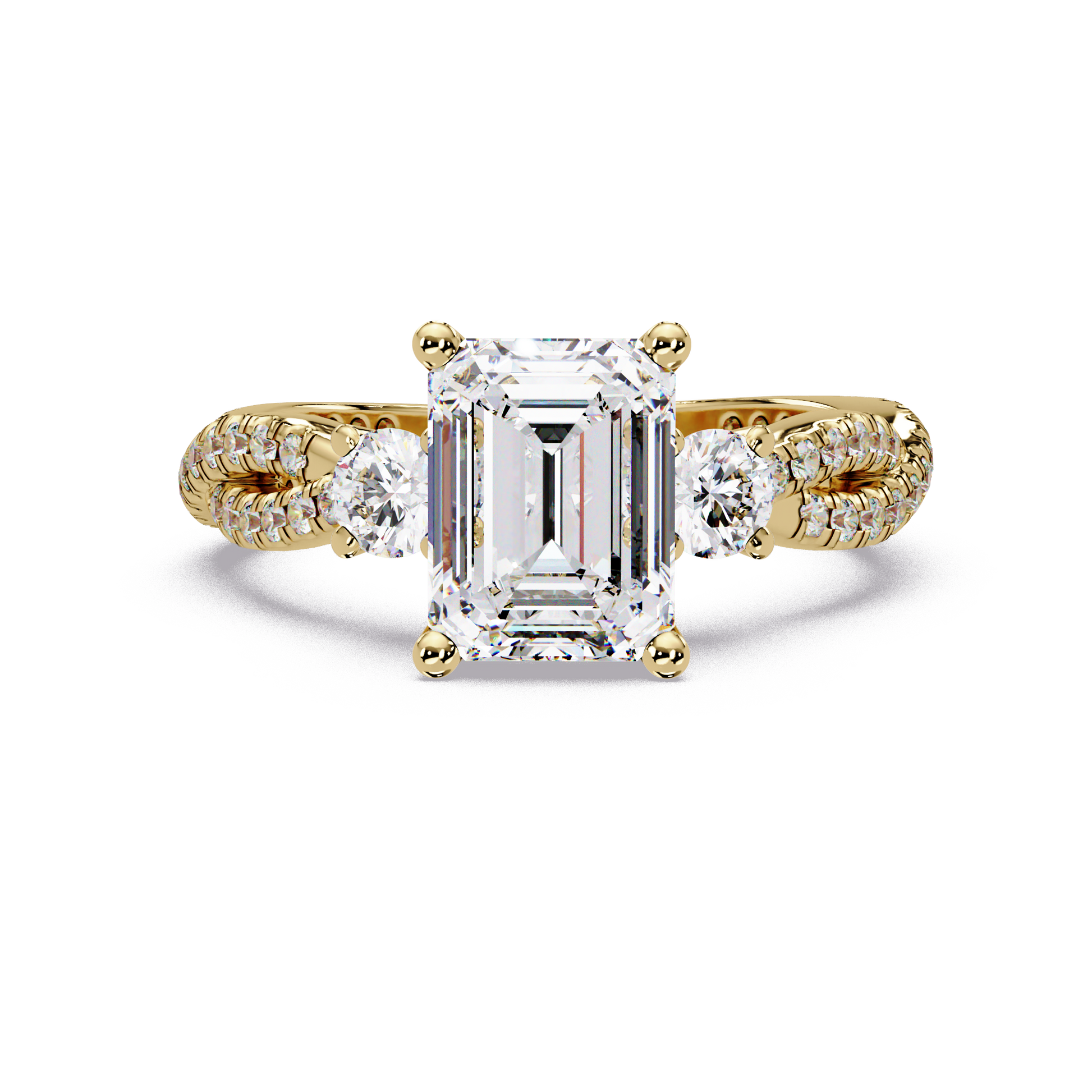 Emerald Cut Lab Grown Diamond Three Twisted Shank Ring