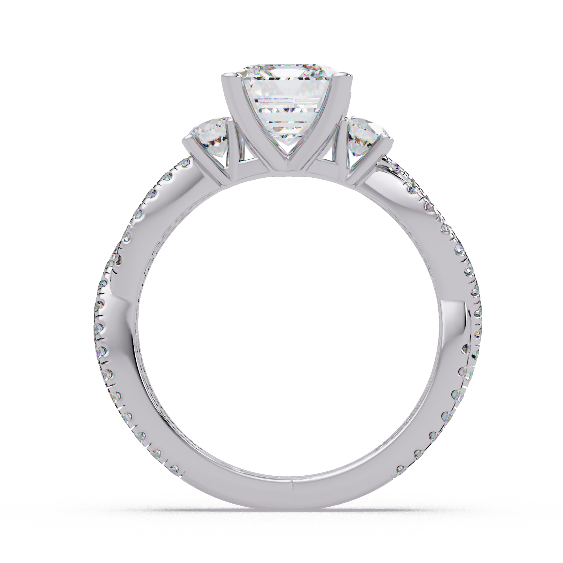 Emerald Cut Lab Grown Diamond Three Twisted Shank Ring