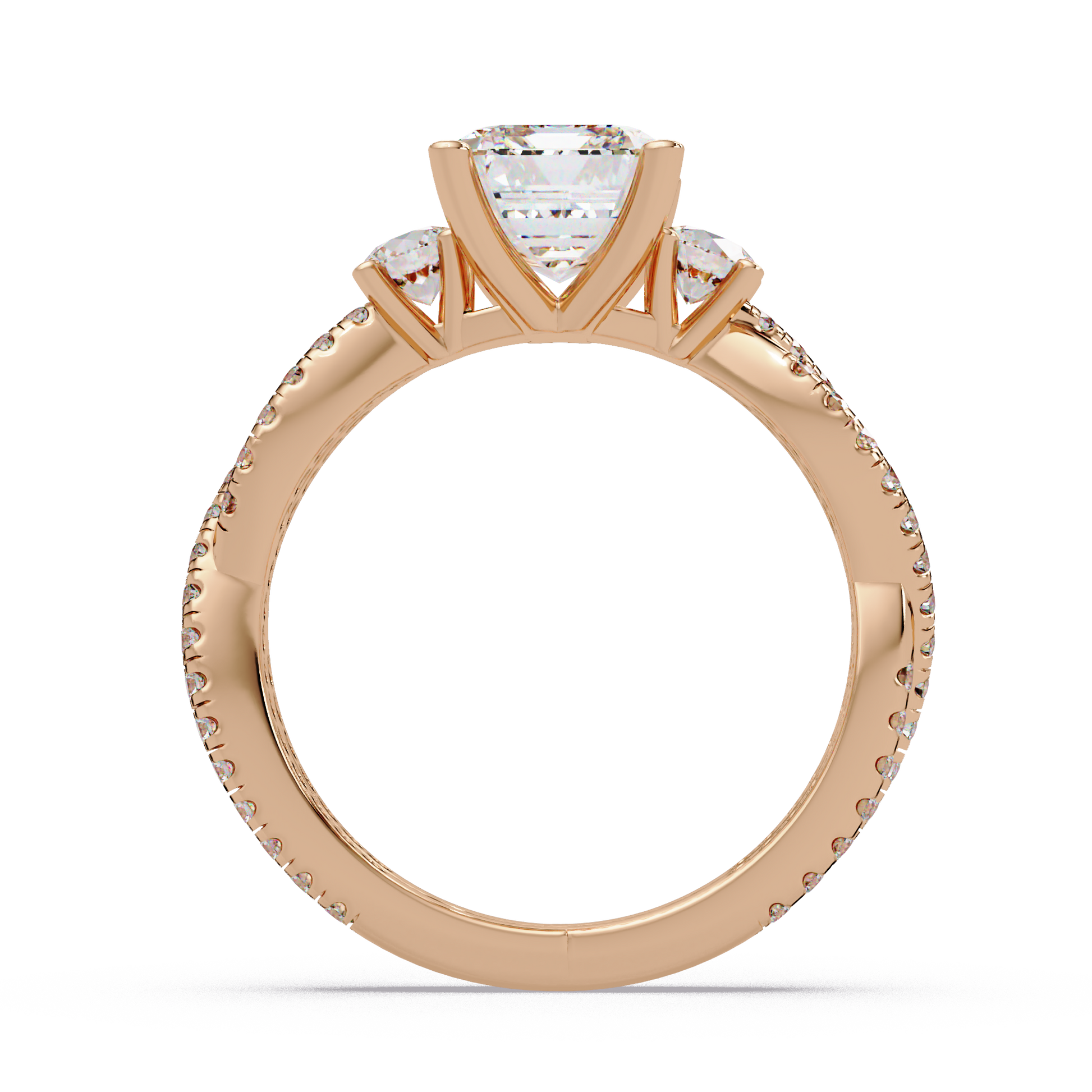 Emerald Cut Lab Grown Diamond Three Twisted Shank Ring