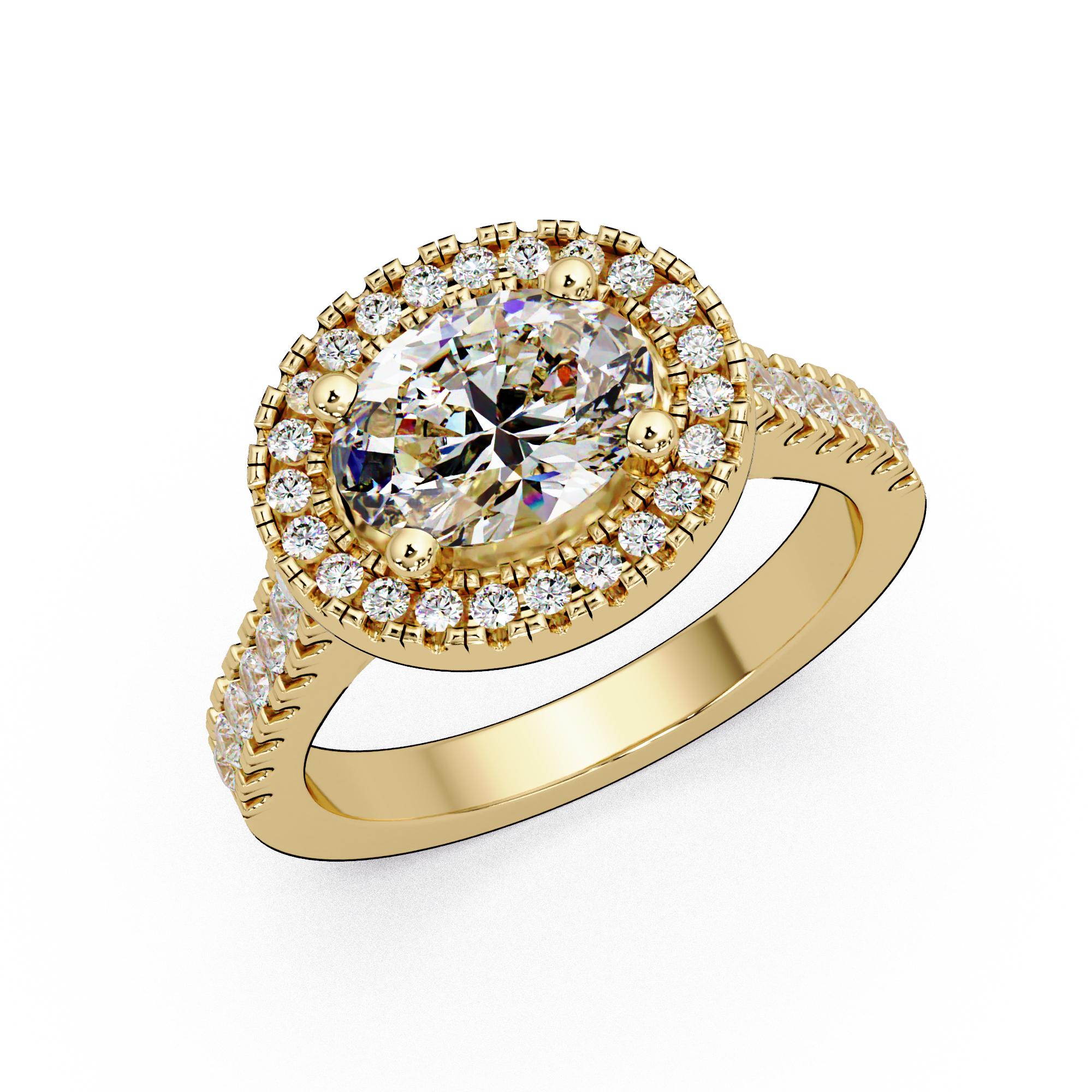 Oval Cut Lab Grown Diamond Halo Ring in Accented Shank