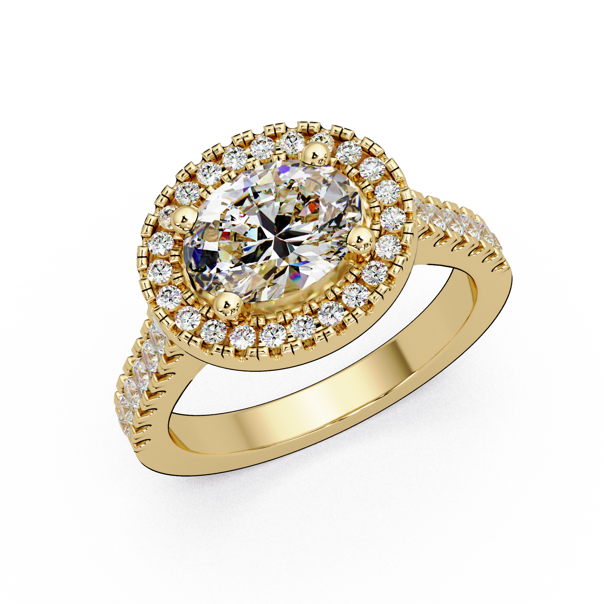 Oval Cut Lab Grown Diamond Halo Ring in Accented Shank