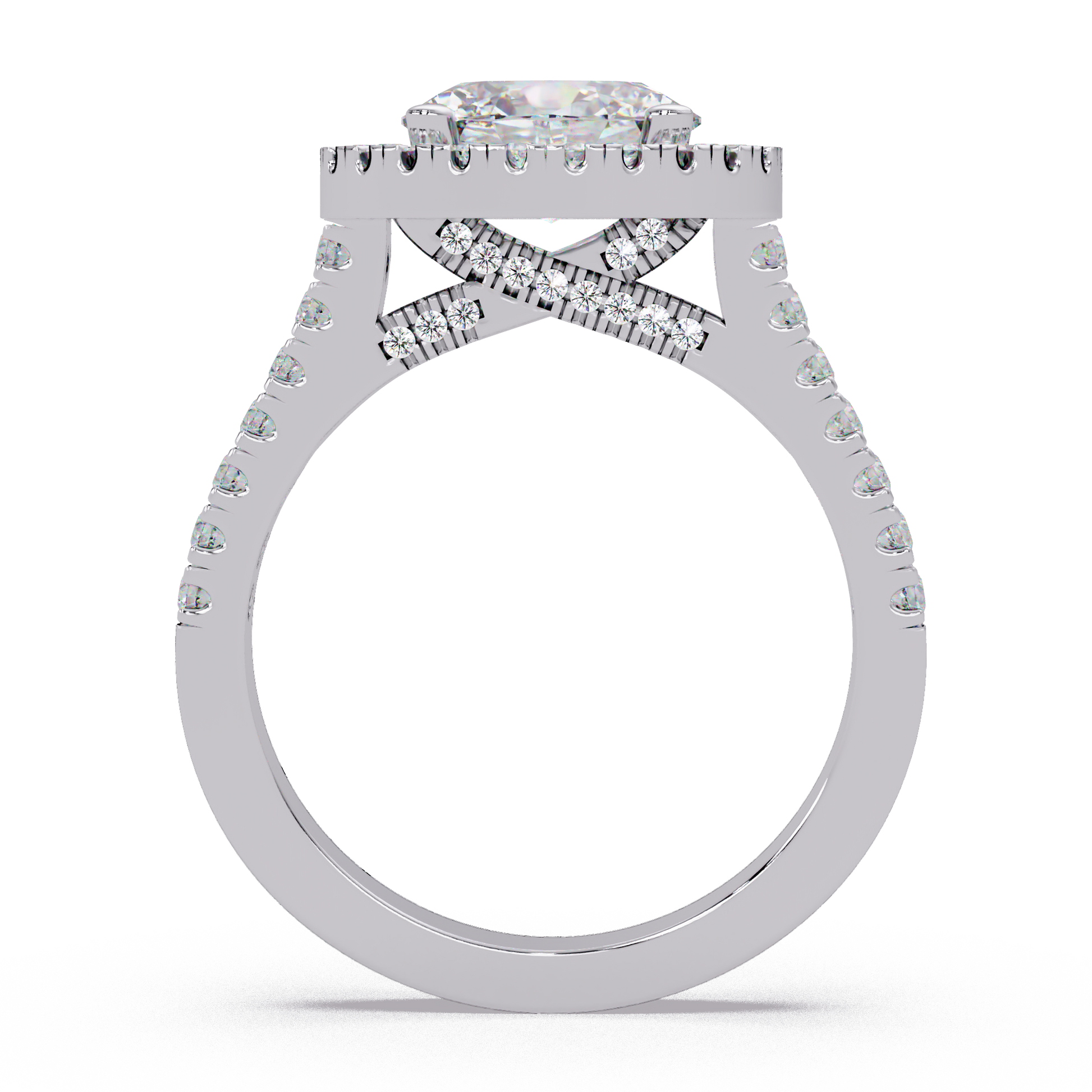 Oval Cut Lab Grown Diamond Halo Ring in Accented Shank