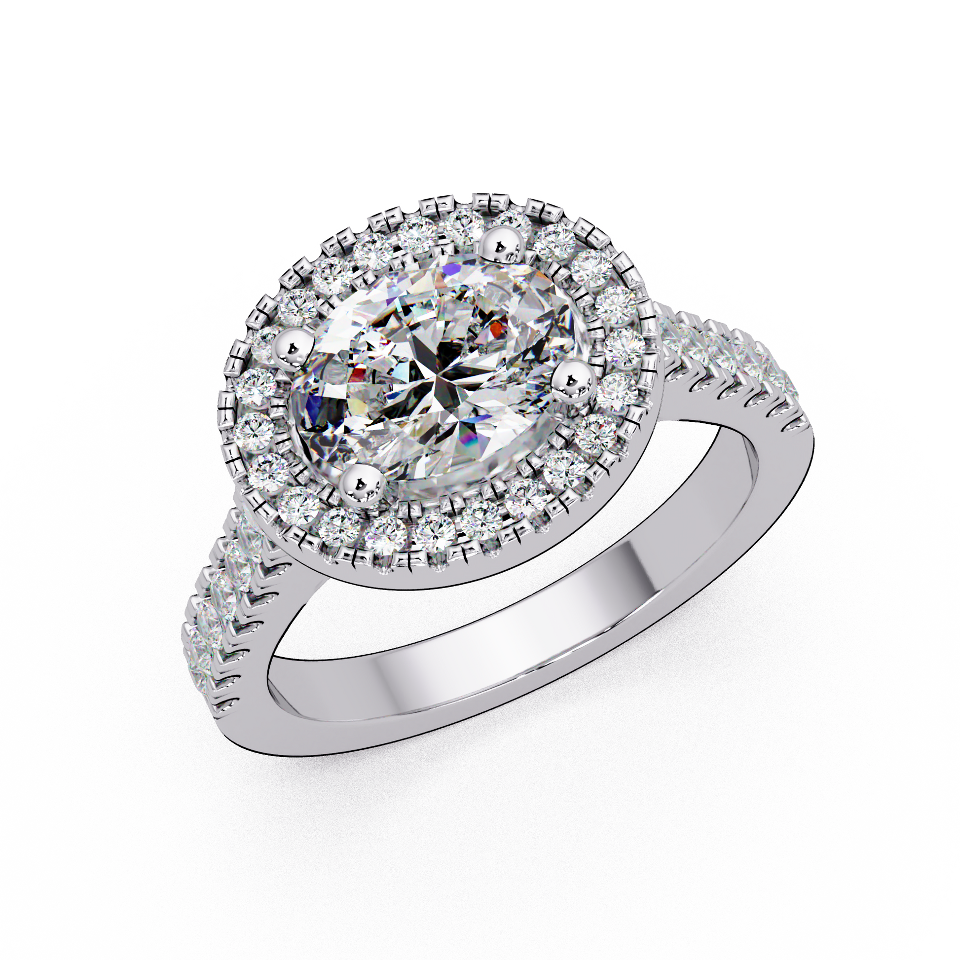 Oval Cut Lab Grown Diamond Halo Ring in Accented Shank