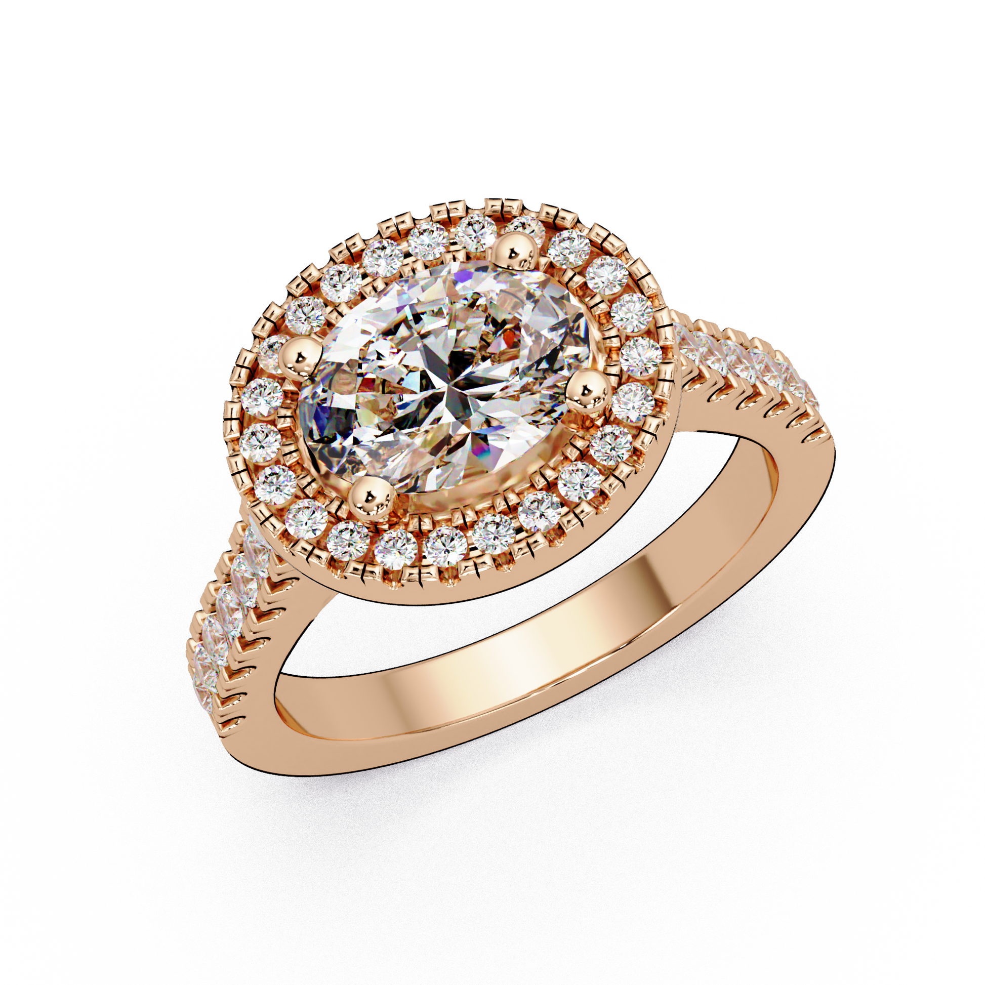 Oval Cut Lab Grown Diamond Halo Ring in Accented Shank