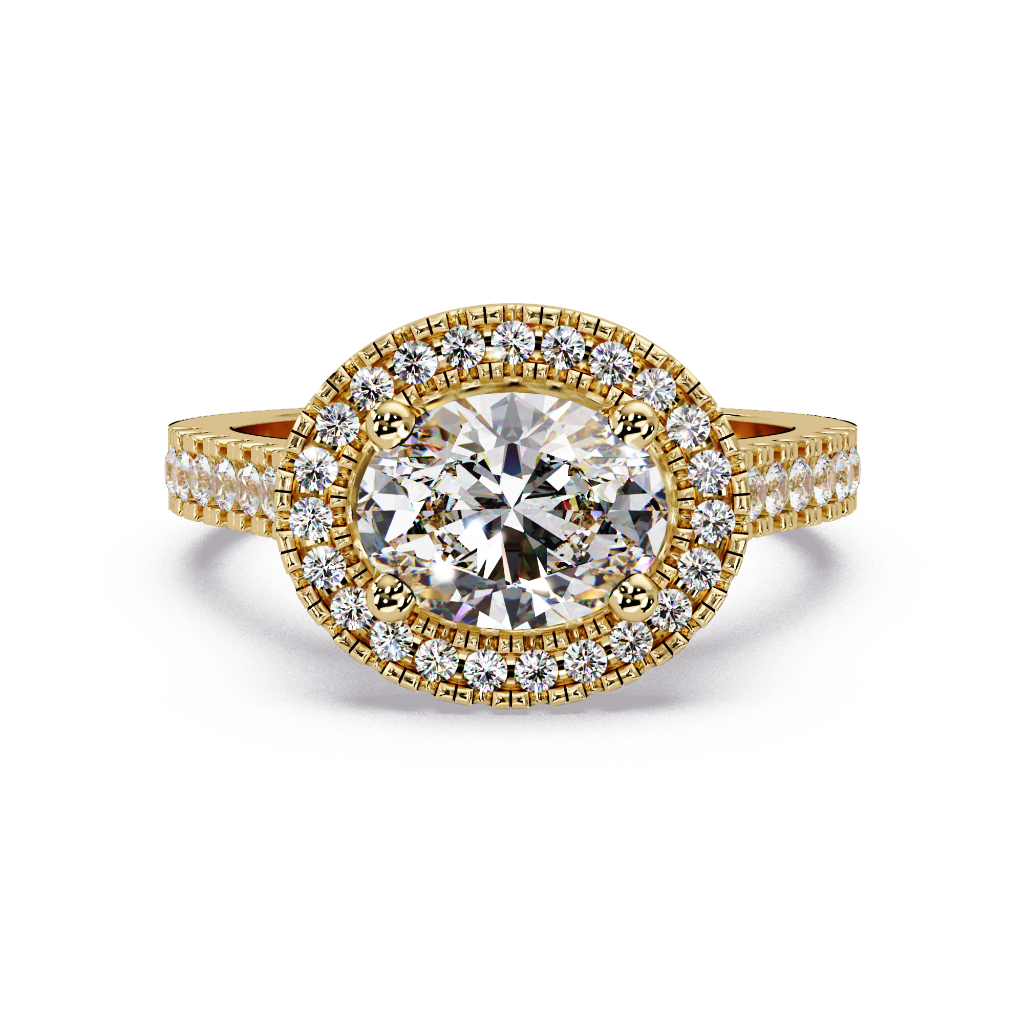 Oval Cut Lab Grown Diamond Halo Ring in Accented Shank