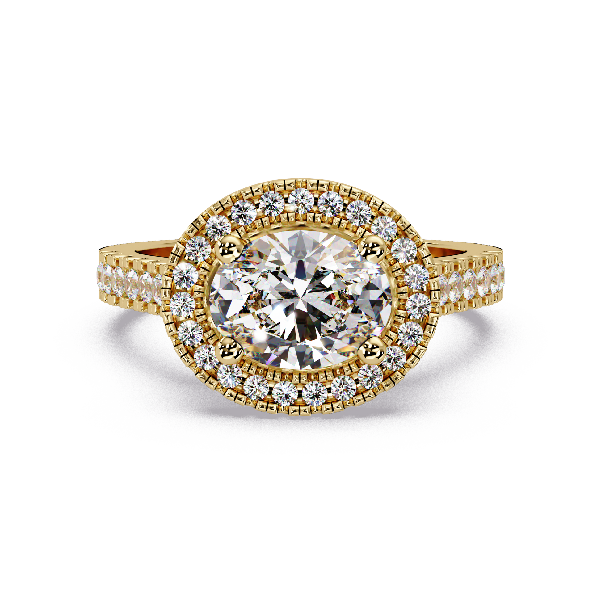 Oval Cut Lab Grown Diamond Halo Ring in Accented Shank