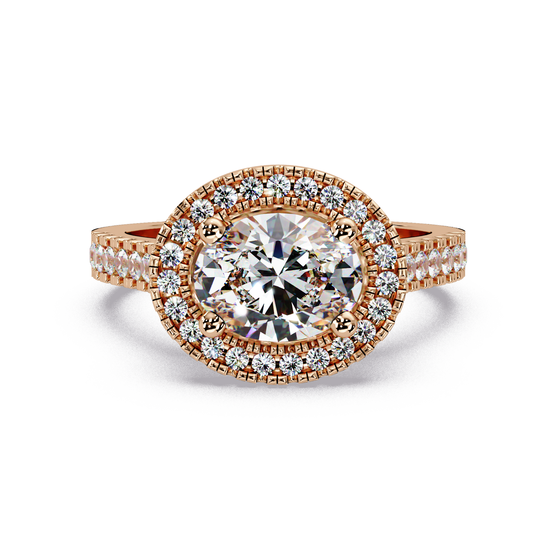 Oval Cut Lab Grown Diamond Halo Ring in Accented Shank