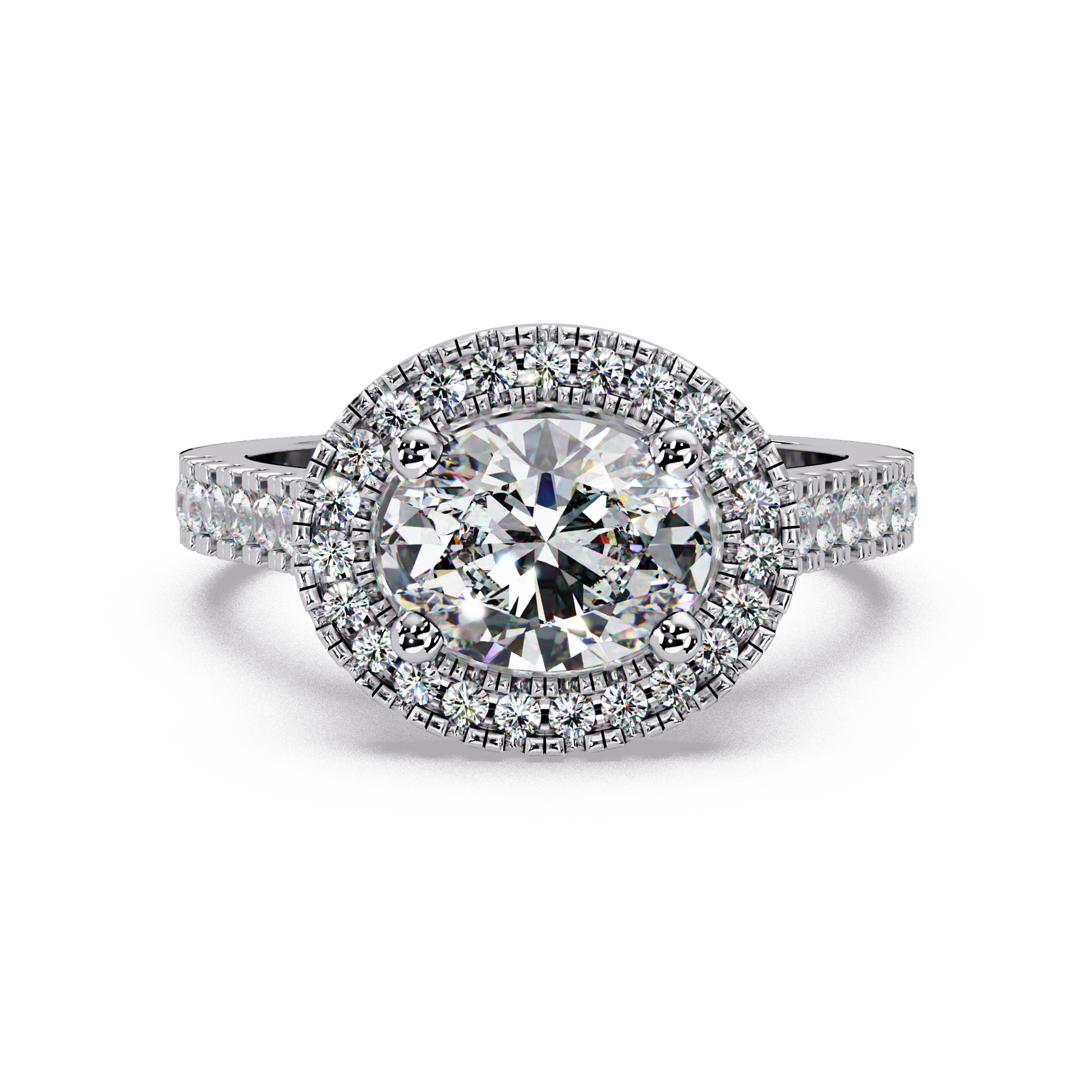 Oval Cut Lab Grown Diamond Halo Ring in Accented Shank