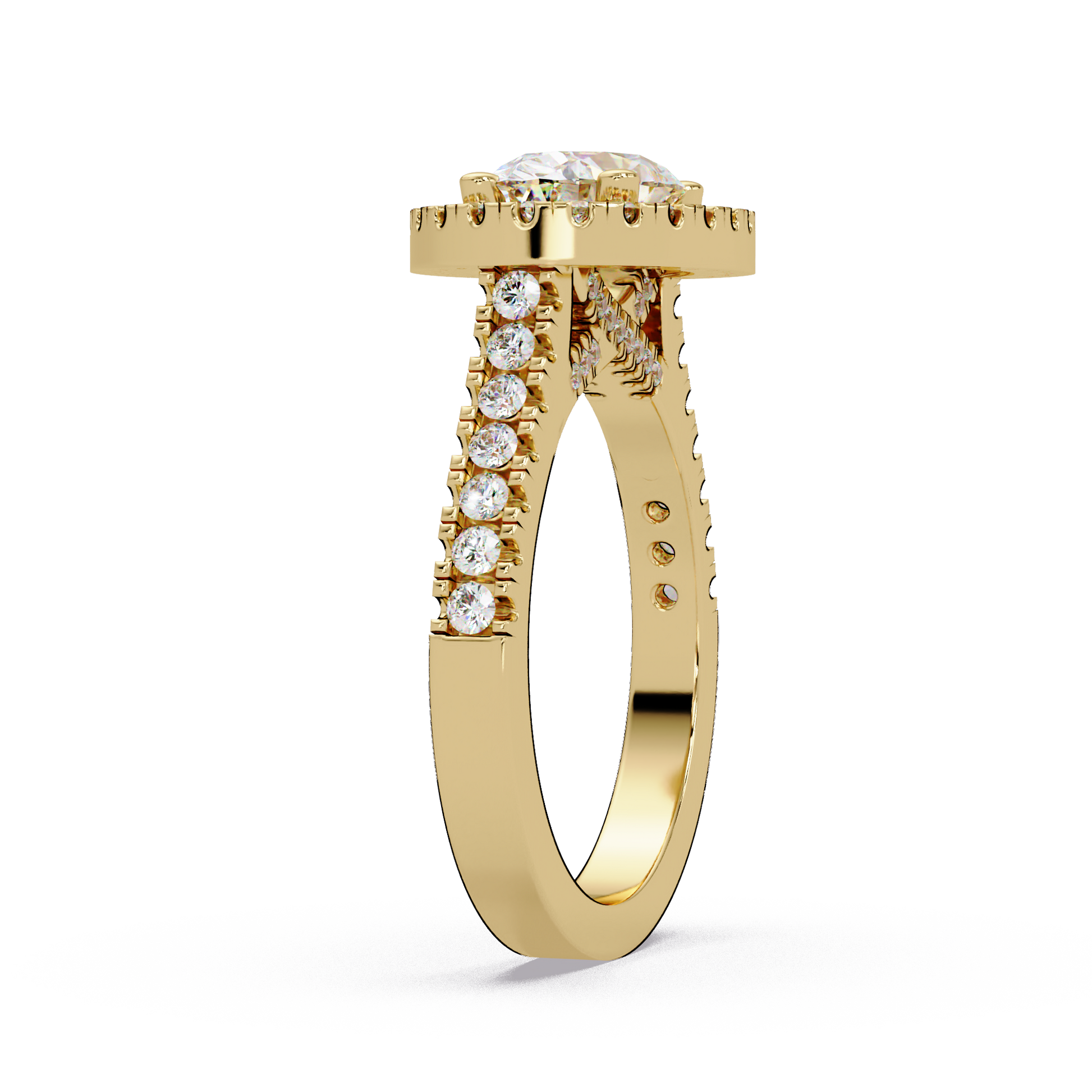 Oval Cut Lab Grown Diamond Halo Ring in Accented Shank