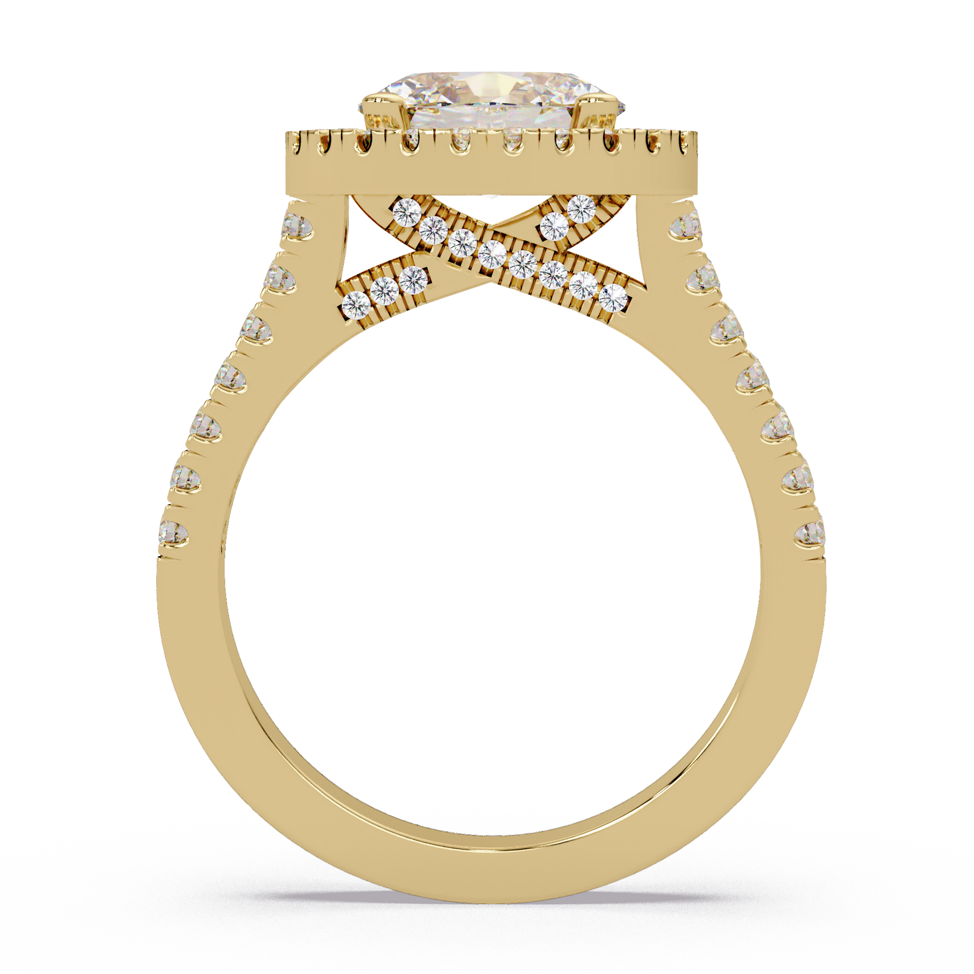 Oval Cut Lab Grown Diamond Halo Ring in Accented Shank
