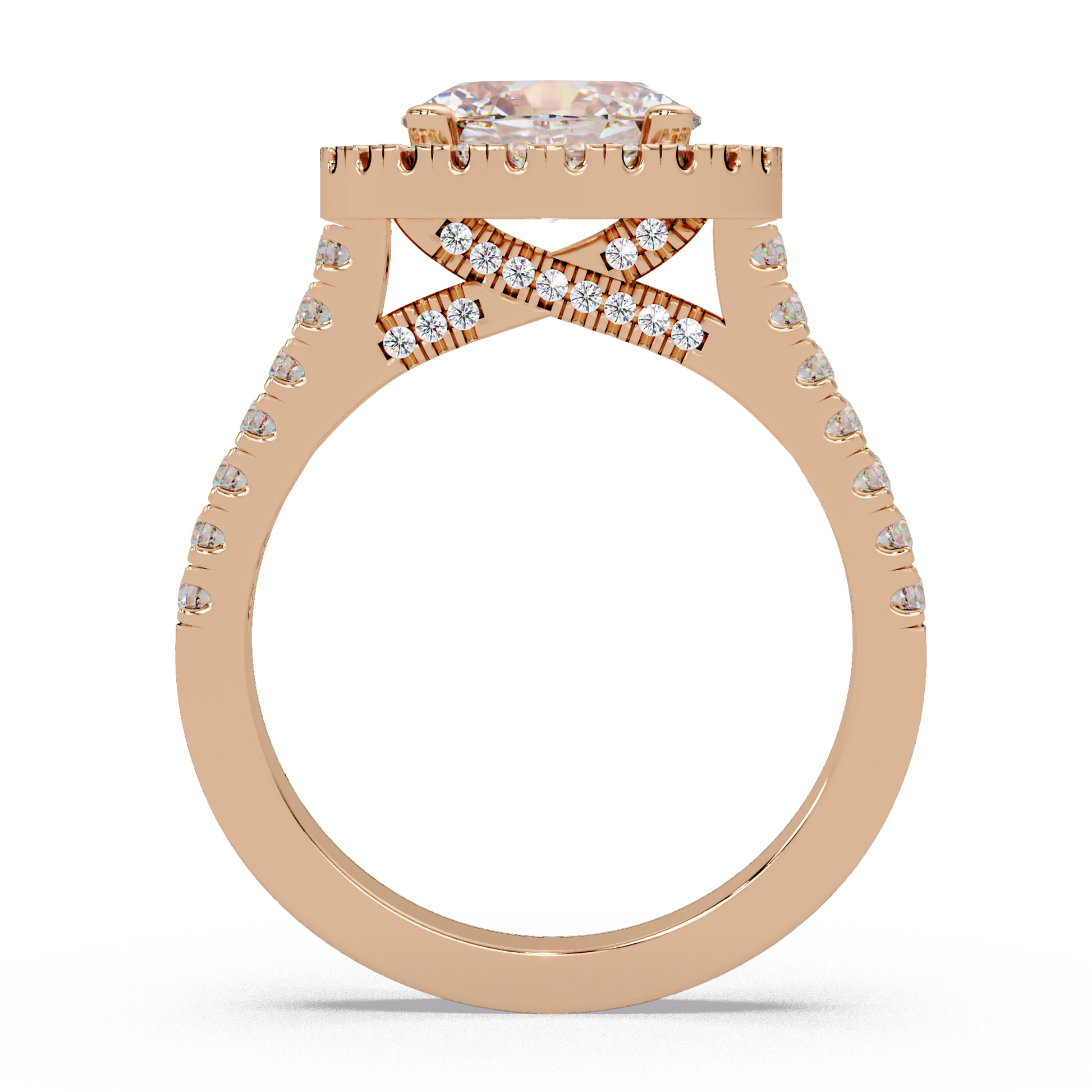 Oval Cut Lab Grown Diamond Halo Ring in Accented Shank