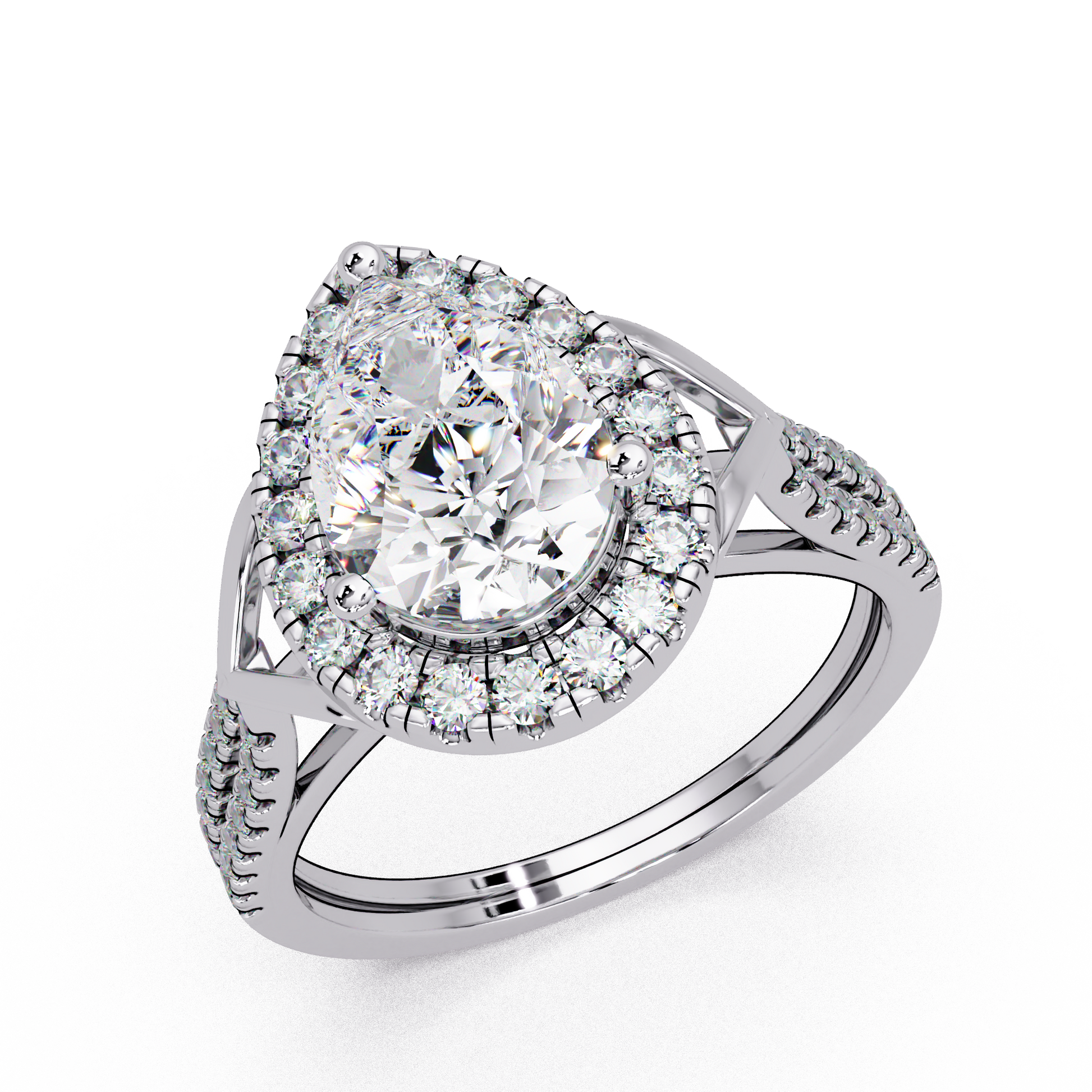 Pear Cut Lab Grown Diamond Halo Ring With Split Shank
