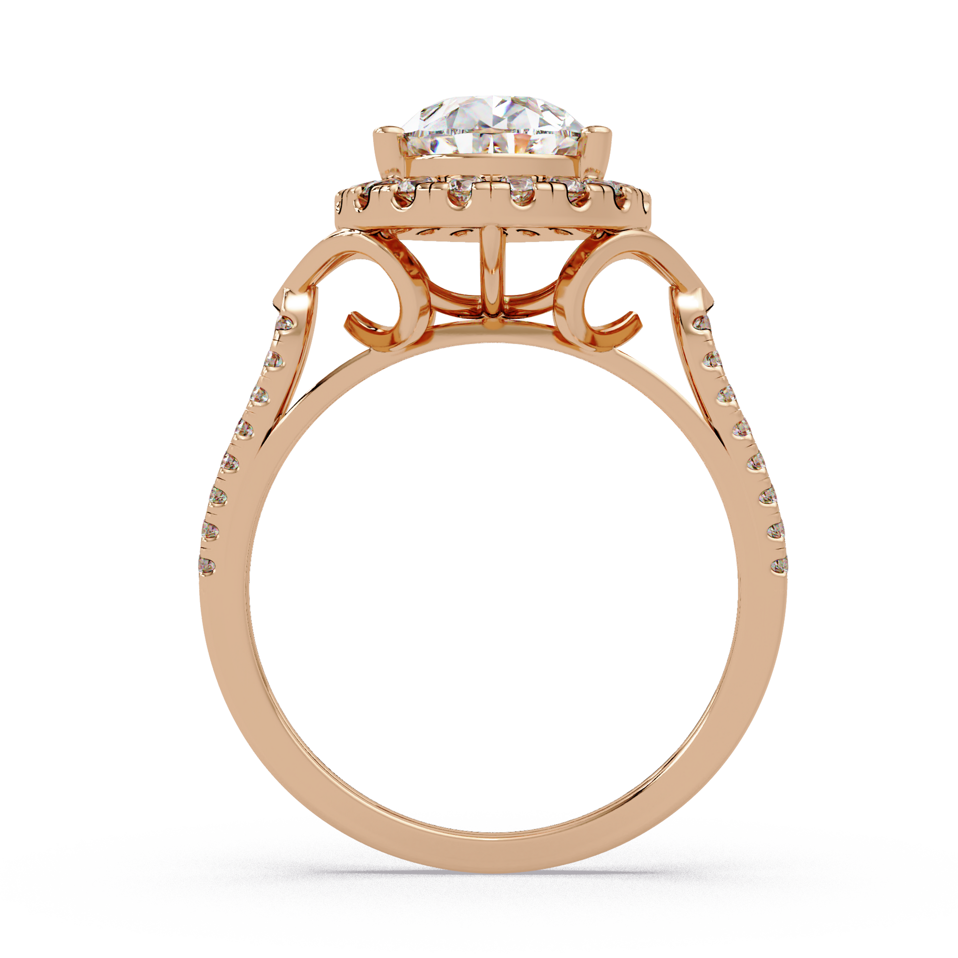 Pear Cut Lab Grown Diamond Halo Ring With Split Shank