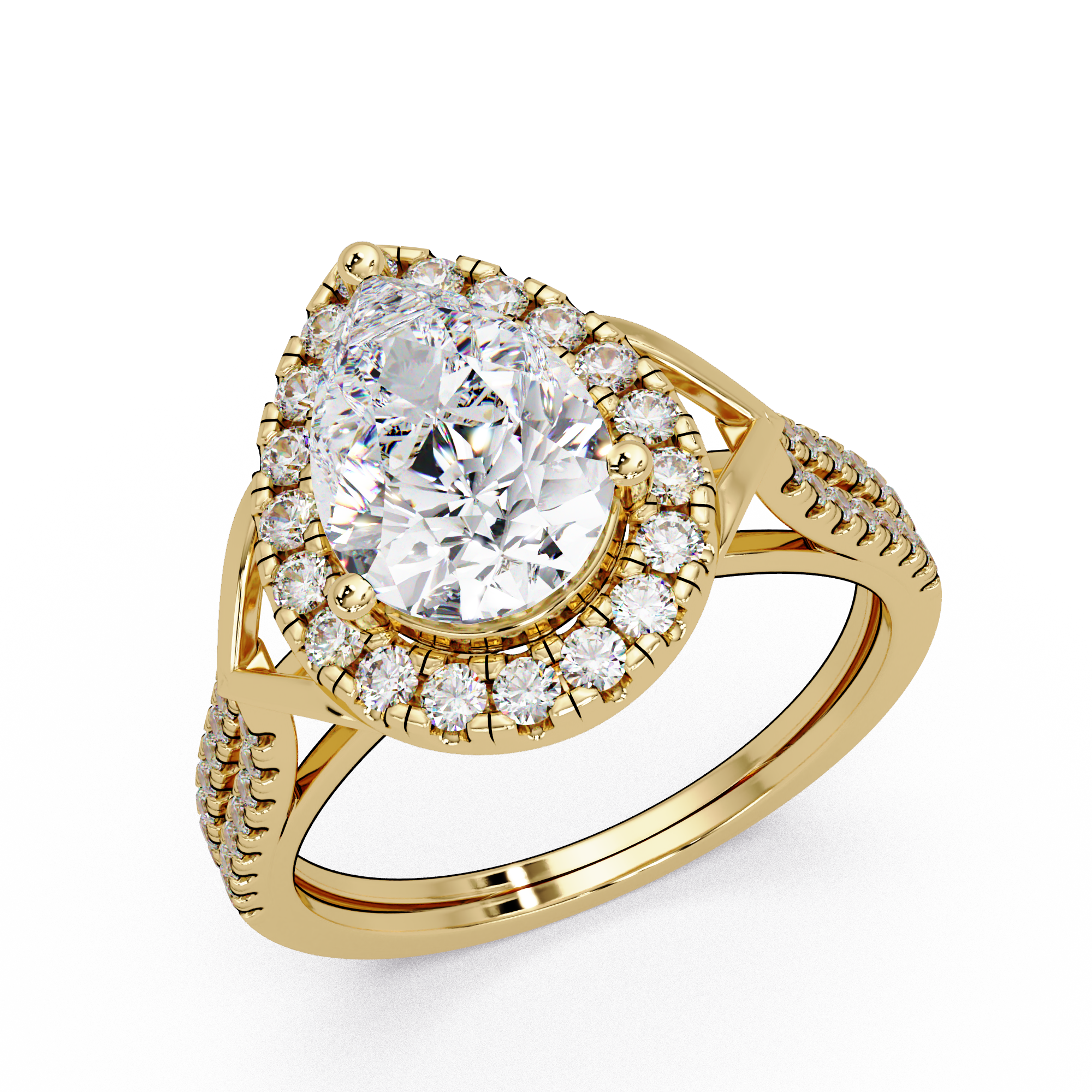 Pear Cut Lab Grown Diamond Halo Ring With Split Shank