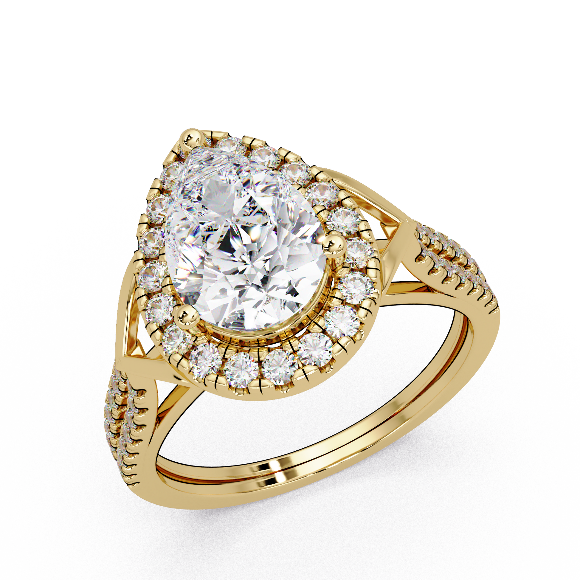 Pear Cut Lab Grown Diamond Halo Ring With Split Shank