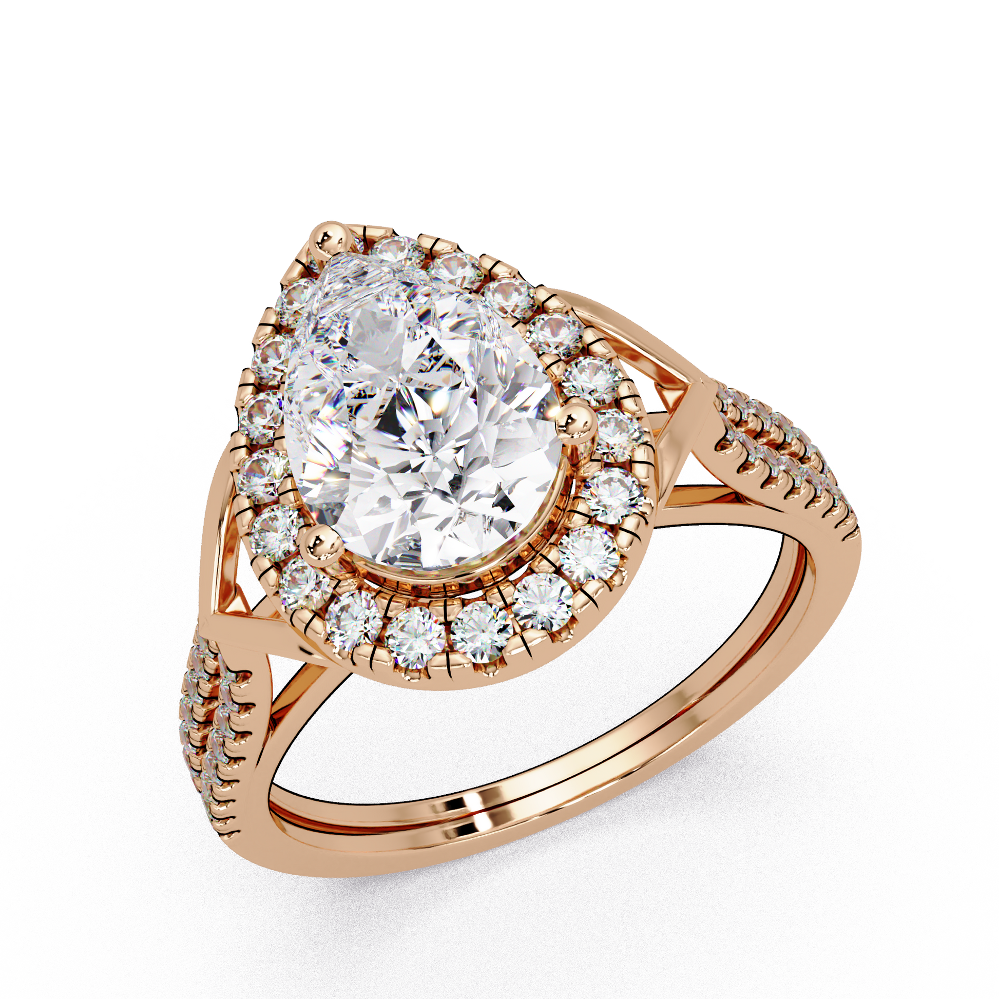 Pear Cut Lab Grown Diamond Halo Ring With Split Shank