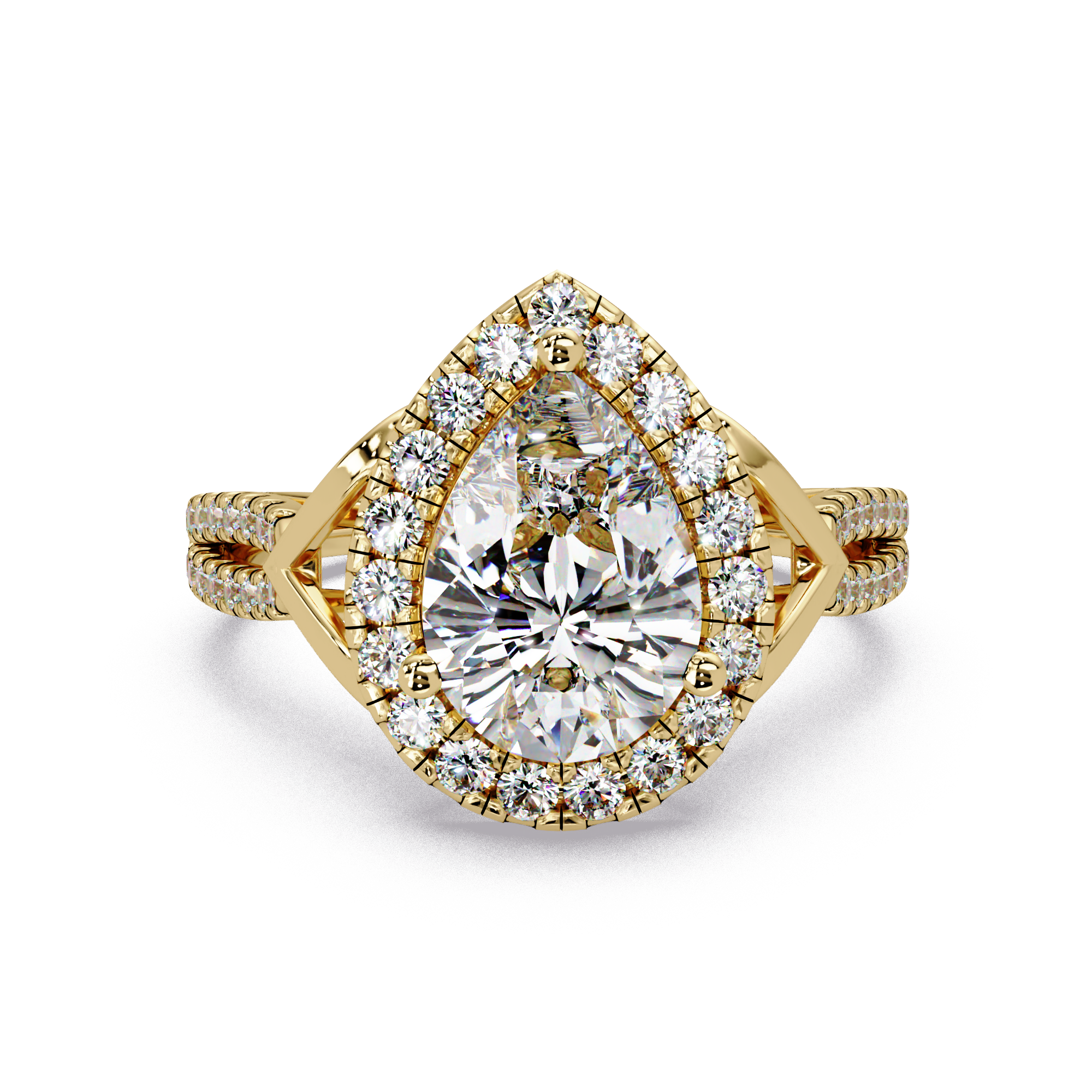 Pear Cut Lab Grown Diamond Halo Ring With Split Shank