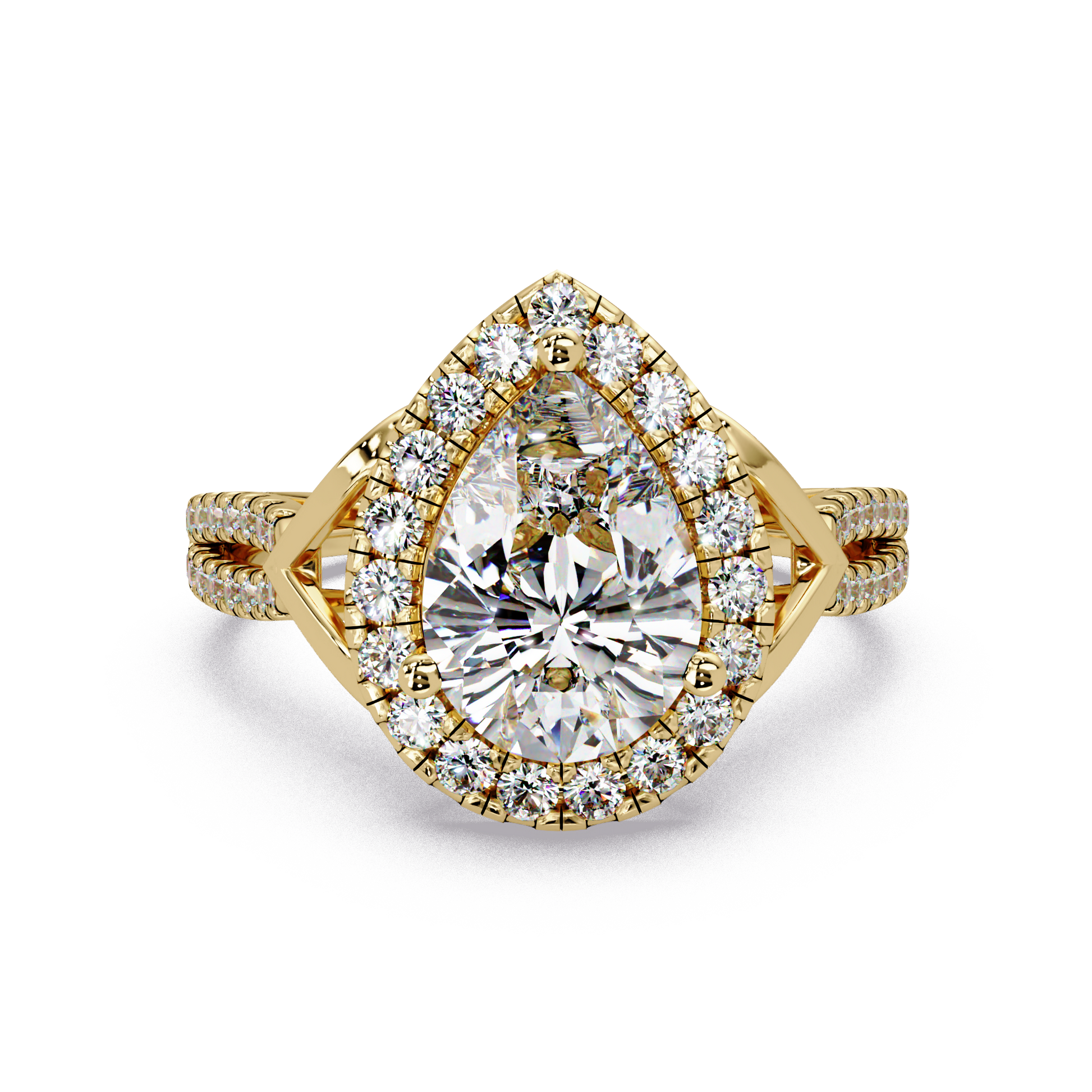 Pear Cut Lab Grown Diamond Halo Ring With Split Shank