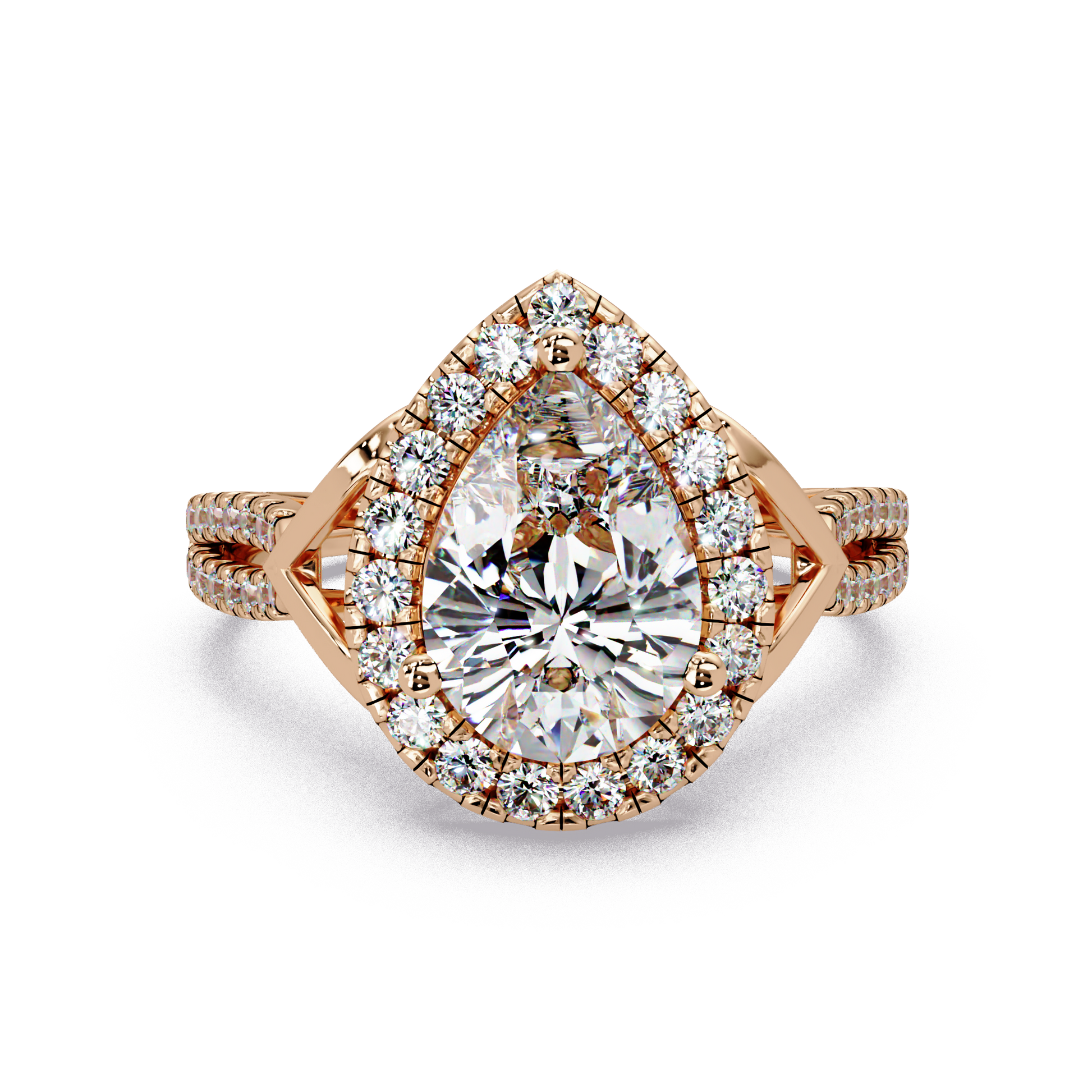 Pear Cut Lab Grown Diamond Halo Ring With Split Shank